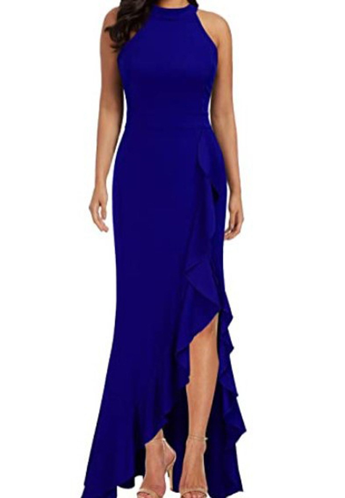ZWY Dirndl Rüschenkleid für Damen,swing cocktailkleid,corset dress,kleid blau (M-XL) Modisches ärmelloses Design mit Rundhalsausschnitt