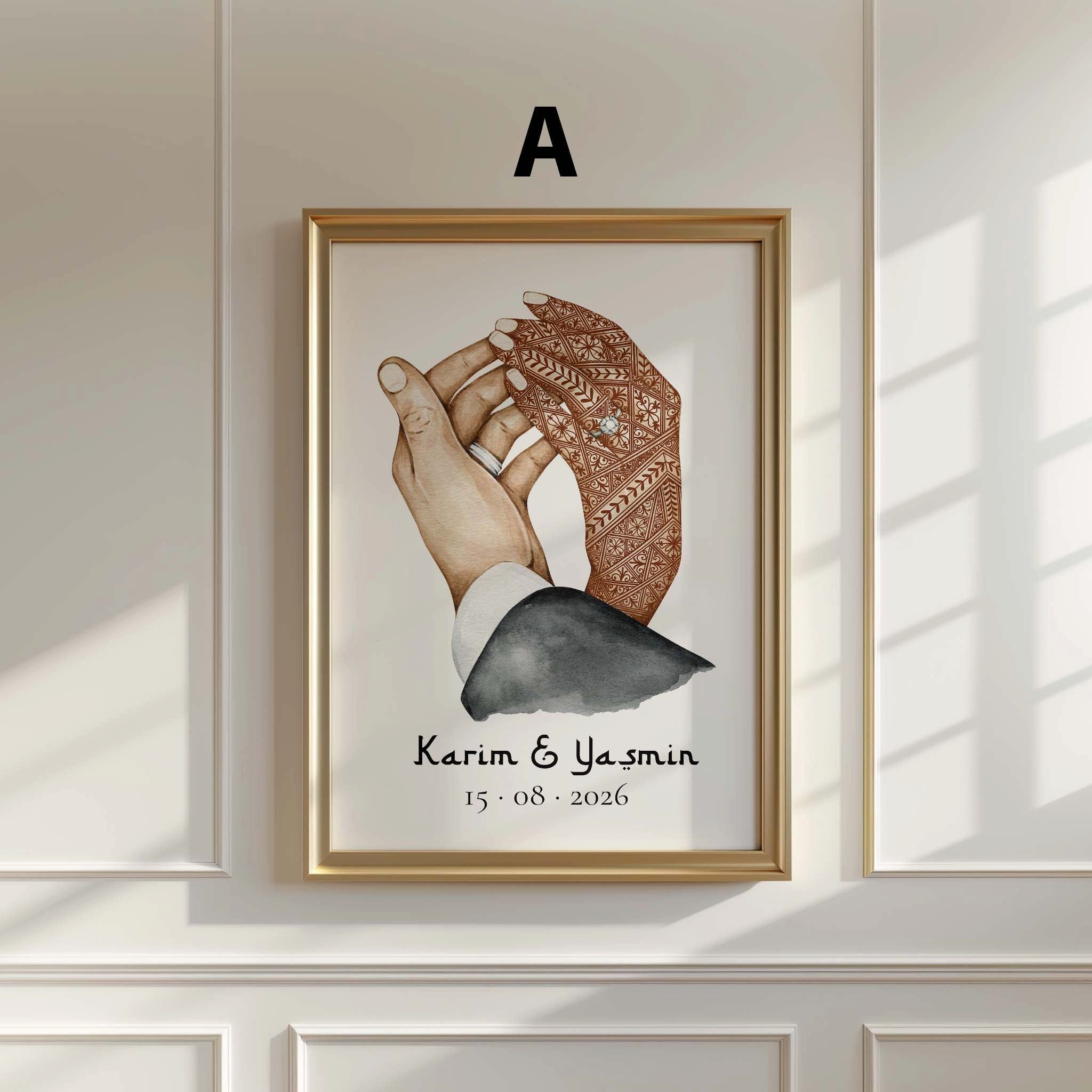 JUSTGOODMOOD Poster Personalisierte Hände Paar Geschenkidee Hochzeit Verlobung Liebe llust, F (1 St)