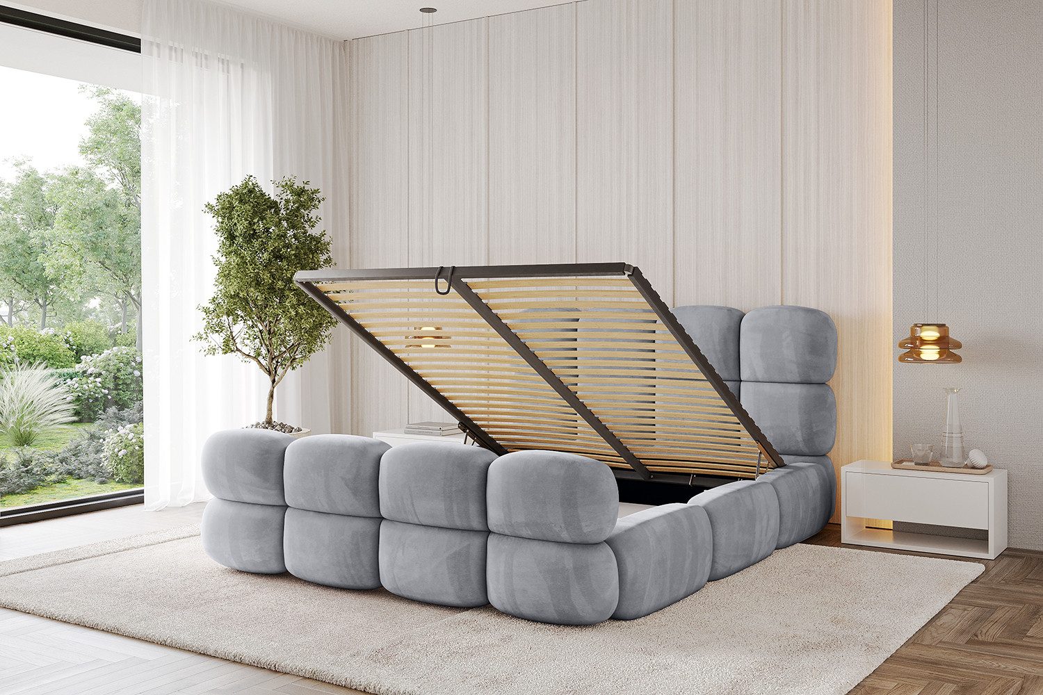 ALTDECOR Polsterbett NOMA-Z (Polsterbett mit Bettkasten und Lattenrost, Boxbett ohne Matratze), Doppelbett mit Stauraum, Bett mit Kopfteil