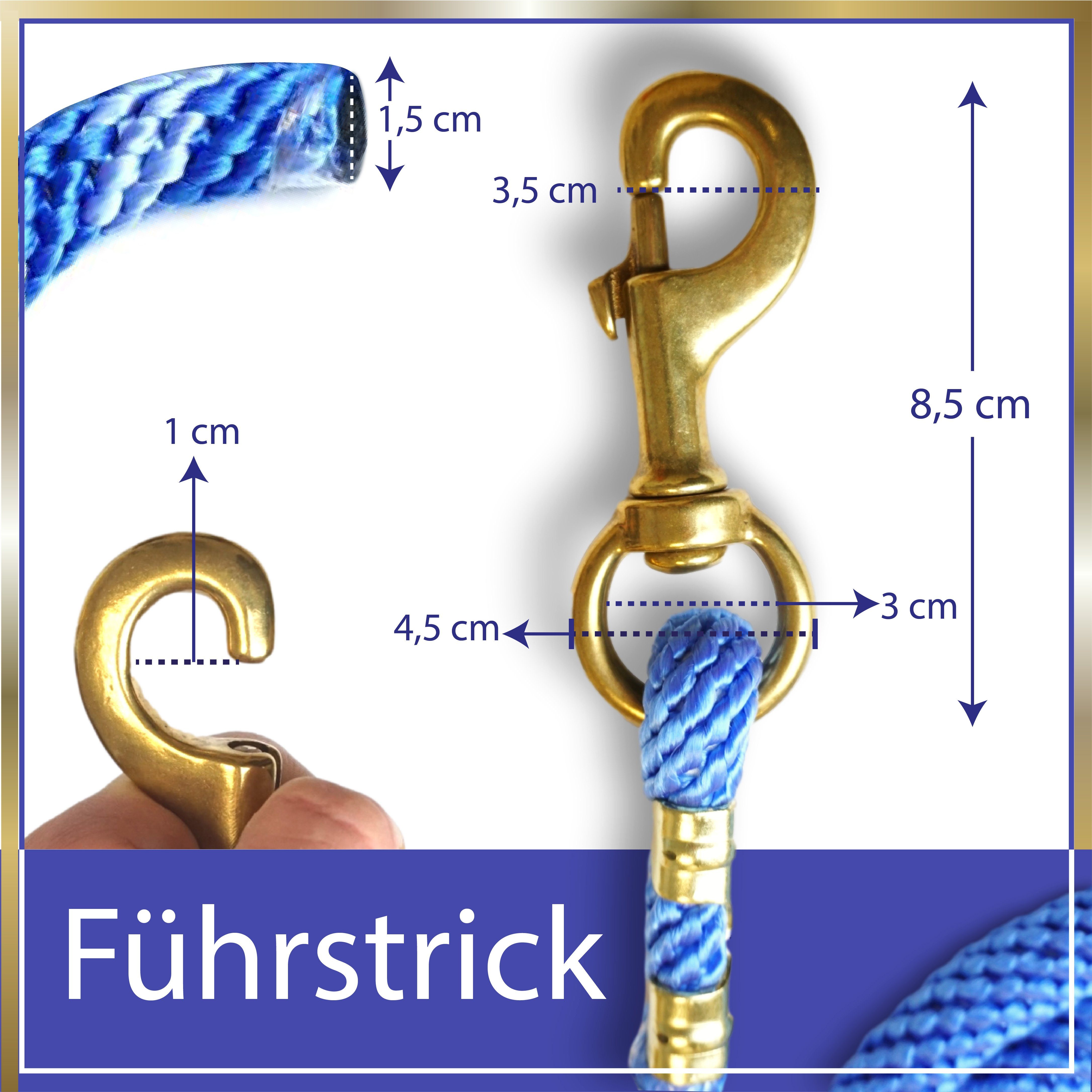 Pferdelinis Anbinde- / Führstrick Führstrick Karabiner Anbindestrick, 2,5m, blau-hellblau mit Pferde, Länge Führstrick für 2,5m