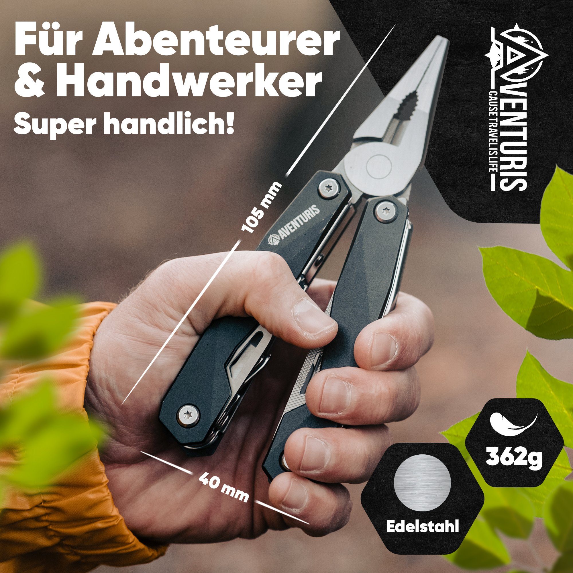 AVENTURIS Multitool T21 aus Edelstahl mit 21 Funktionen! Perfekt fürs Wandern und Campen, Edelstahl – Bild 5 von 5