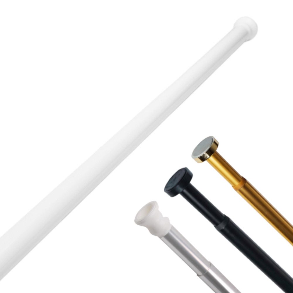 Sanilo Duschvorhangstange 90 - 160 cm oder 120 - 220 cm in schwarz, gold, weiß, chrom, Ø 28 mm, ausziehbar, Klemmstange, geklemmt, Aluminium, einfache Montage ohne Bohren, für Duschvorhang, bis zu 10 Kg belastbar