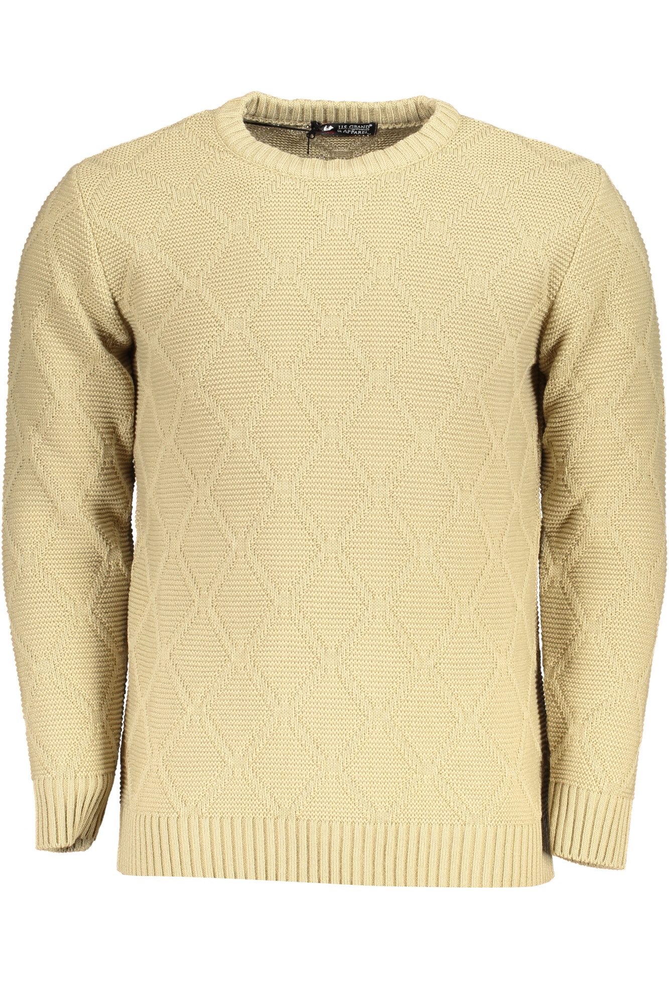 U.S. GRAND POLO Strickpullover Beiger Herrenpullover mit Rombenmuster und Rundhals - Eleganz pur!