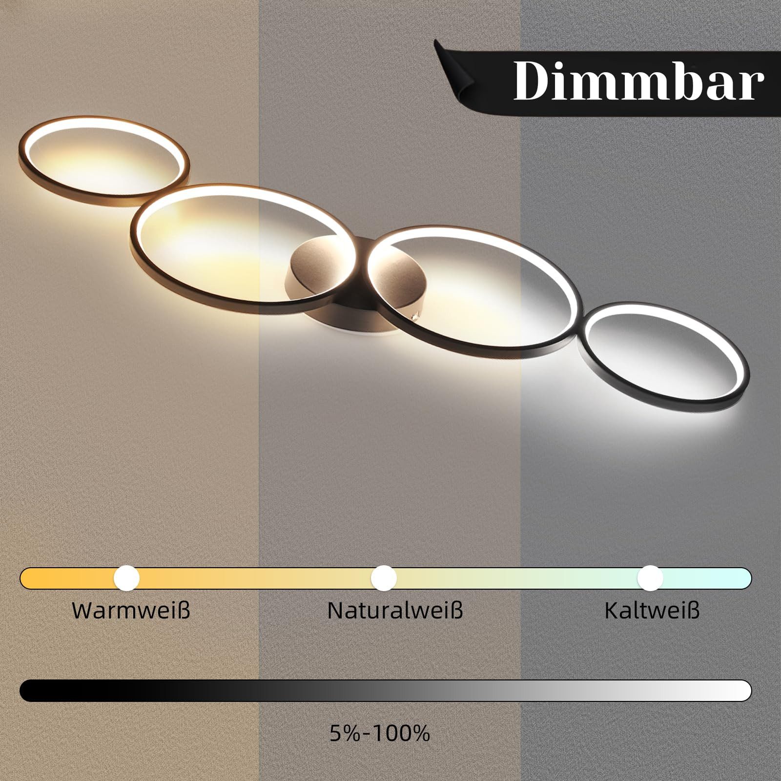 Nettlife LED Deckenleuchte Schwarz Dimmbar Schlafzimmer günstig online kaufen