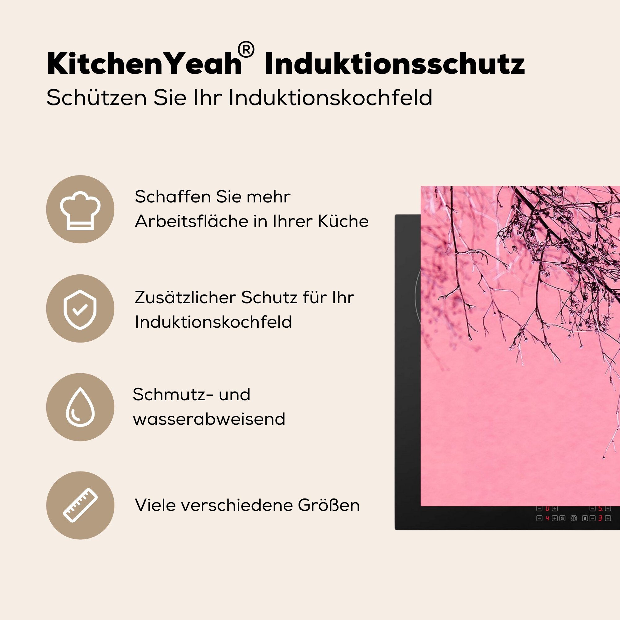 tlg), cm, Sommer, Arbeitsplatte - küche MuchoWow Ceranfeldabdeckung, Vinyl, (1 für Zweige Blumen - 81x52 Herdblende-/Abdeckplatte