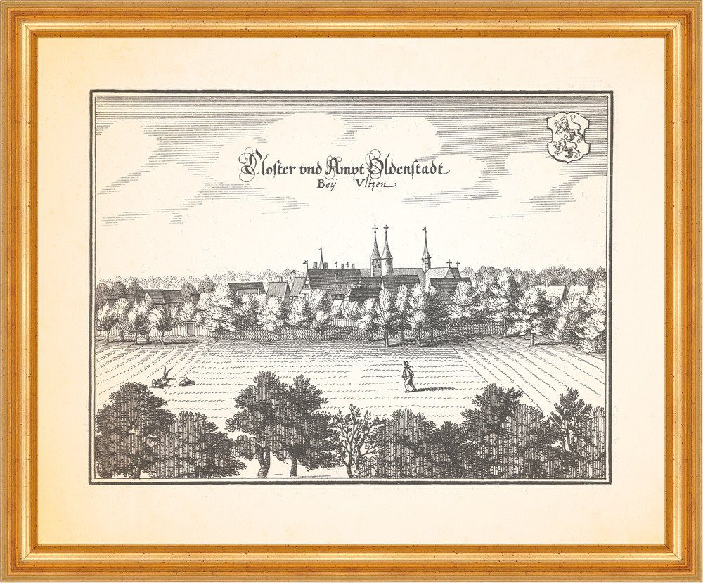 Kunstdruck Kloster und Amt Oldenstadt bei Uelzen Klosterkirche Felder Merian 0423