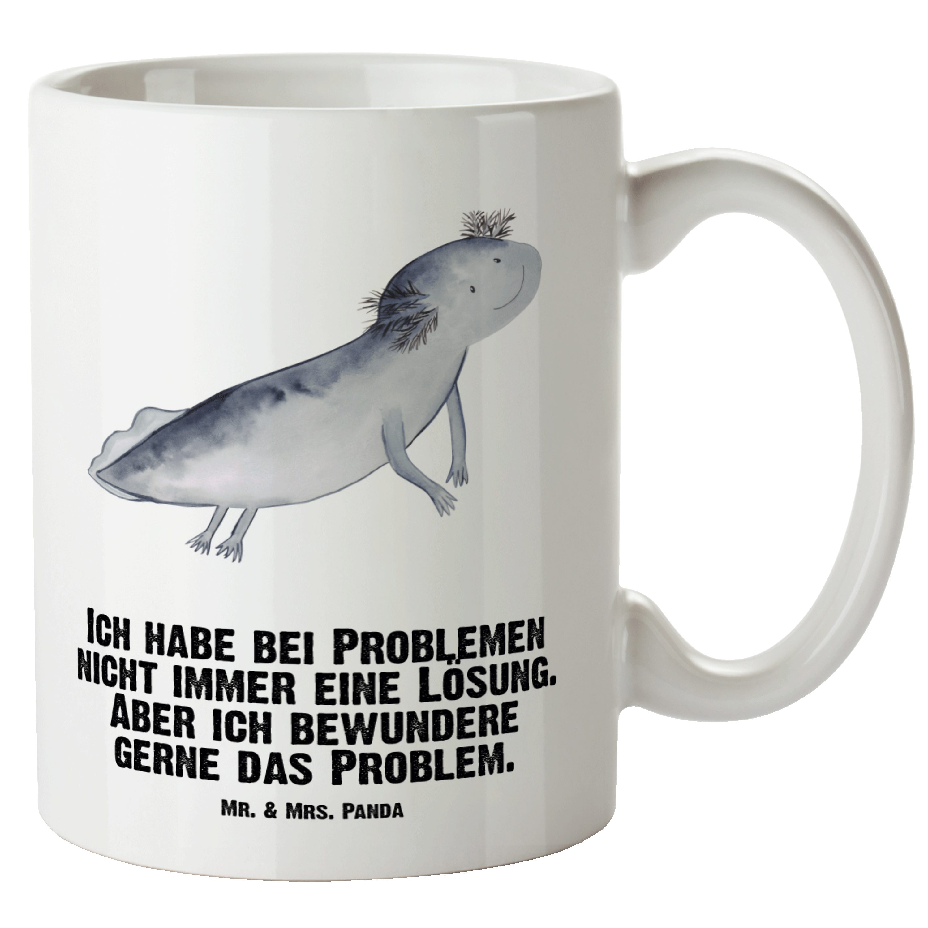 Gr, Weiß - Tasse, Mrs. Mr. & Geschenk, XL Keramik Jumbo Tasse Becher, Molch, schwimmt - XL Tasse Axolotl Panda