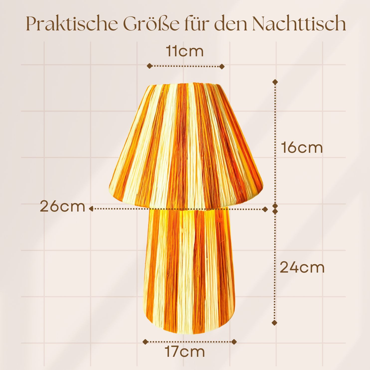 Marrakesch Orient & Mediterran Interior Nachttischlampe Boho Tischlampe Morjan edel aus Raffia-Bast in Beige-Orange 40 x 26 cm, E27, Handarbeit