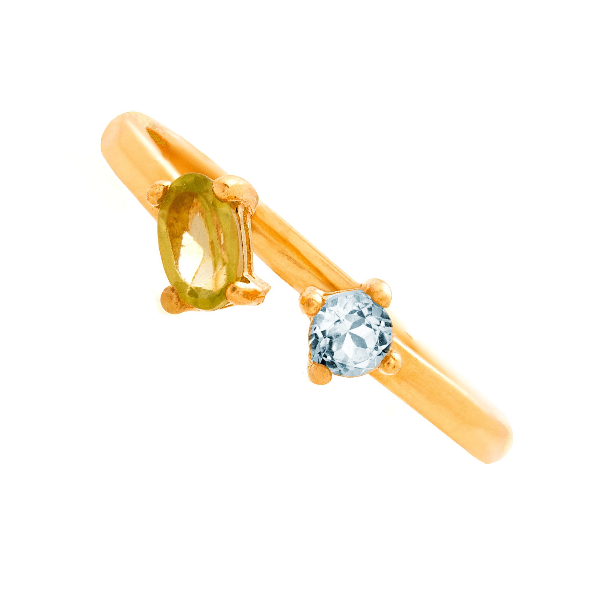 Villa Sorgenfrei Schmuckmanufaktur Silberring Offener Ring mit Peridot und Topas – vergoldetes 925 Silber