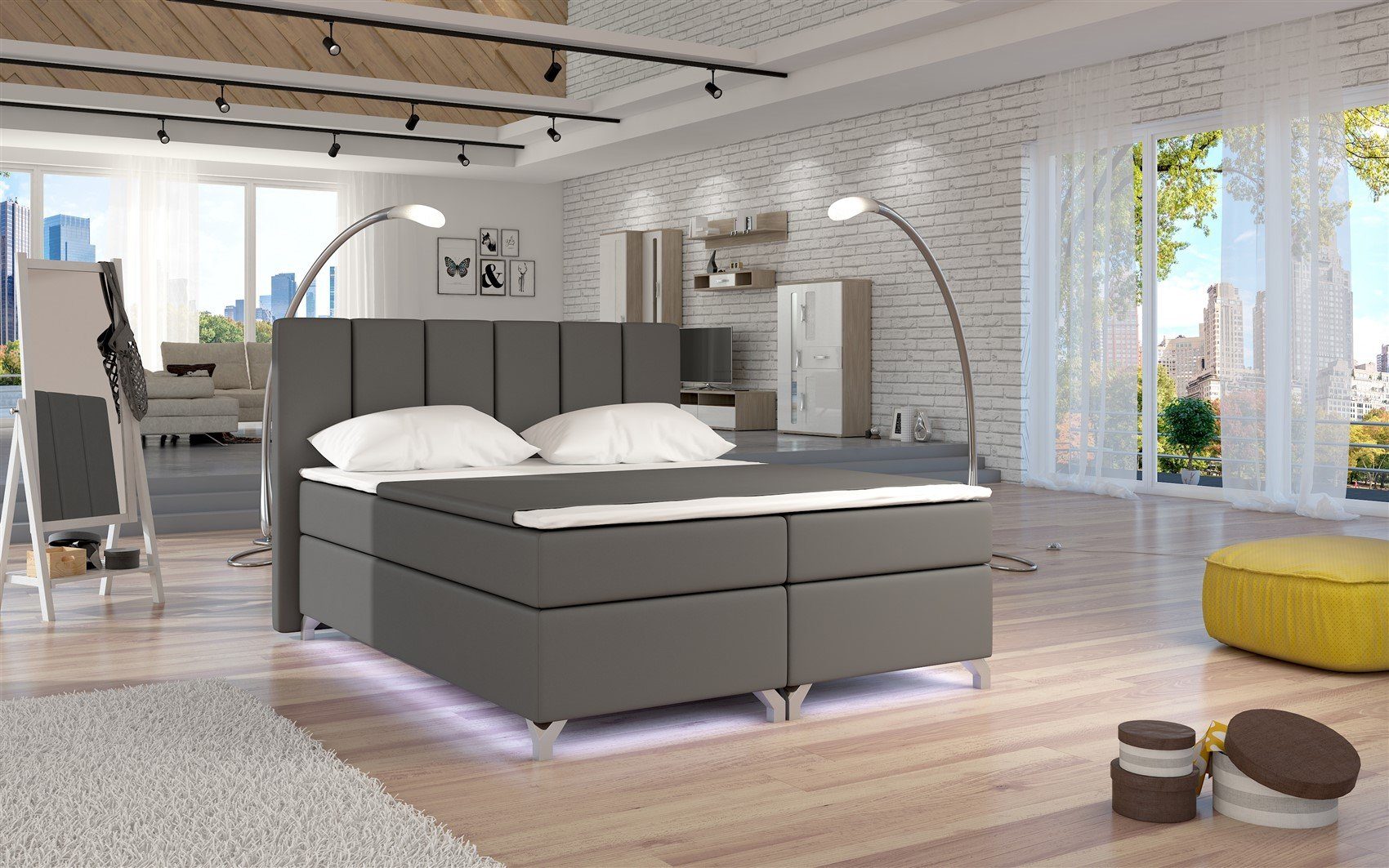 Fun Möbel Boxbett Schlafzimmerbett PARMA mit LED (inkl. Bettkästen, inkl. Kaltschaumtopper)
