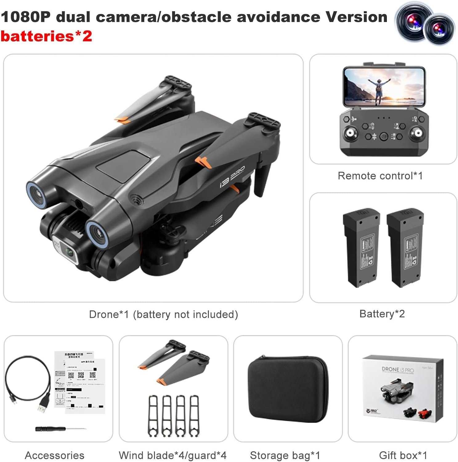 Drohne OKYUK (1080P, 2 FPV Batterien) Übertragung HD Höhenhaltung Live 3D-Flips WiFi Kamera