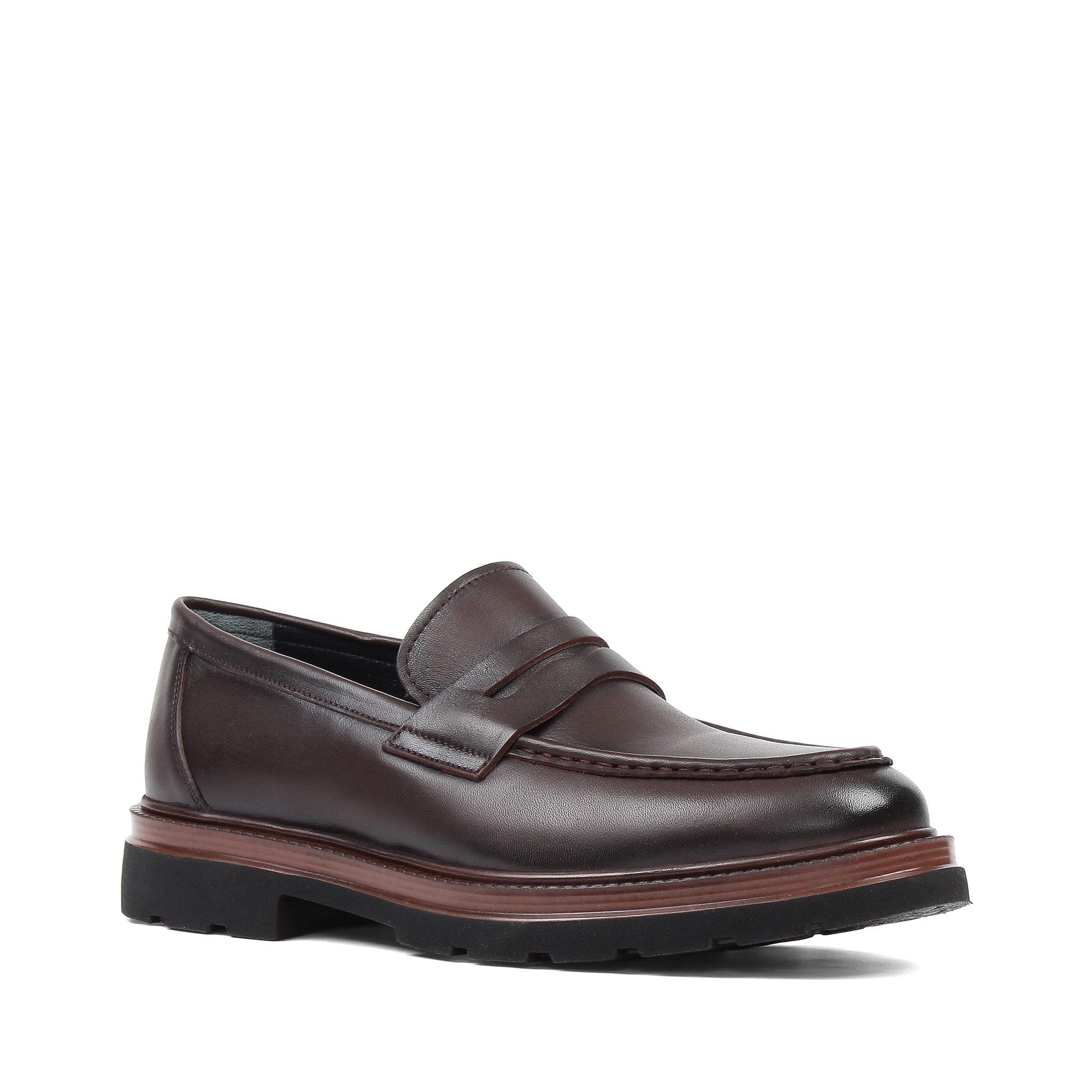 Celal Gültekin Plateau Profilsohle College Blockabsatz Herren Loafer Penny-Schlitz, Steppnaht, Profilsohle, Braun, 44
