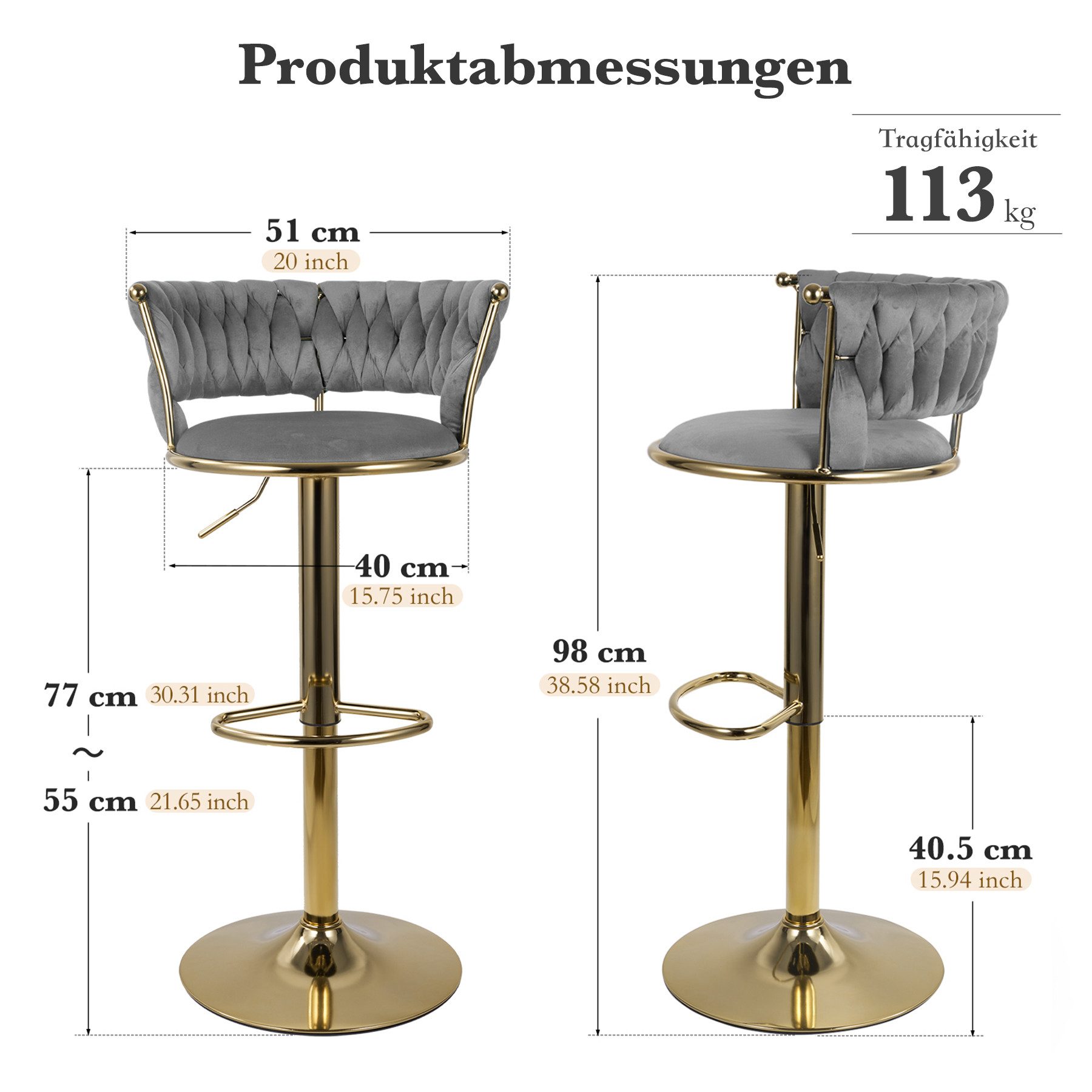 HawthyHome Barhocker Barstuhl mit Rückenlehne und Fußstütze höhenverstellba günstig online kaufen