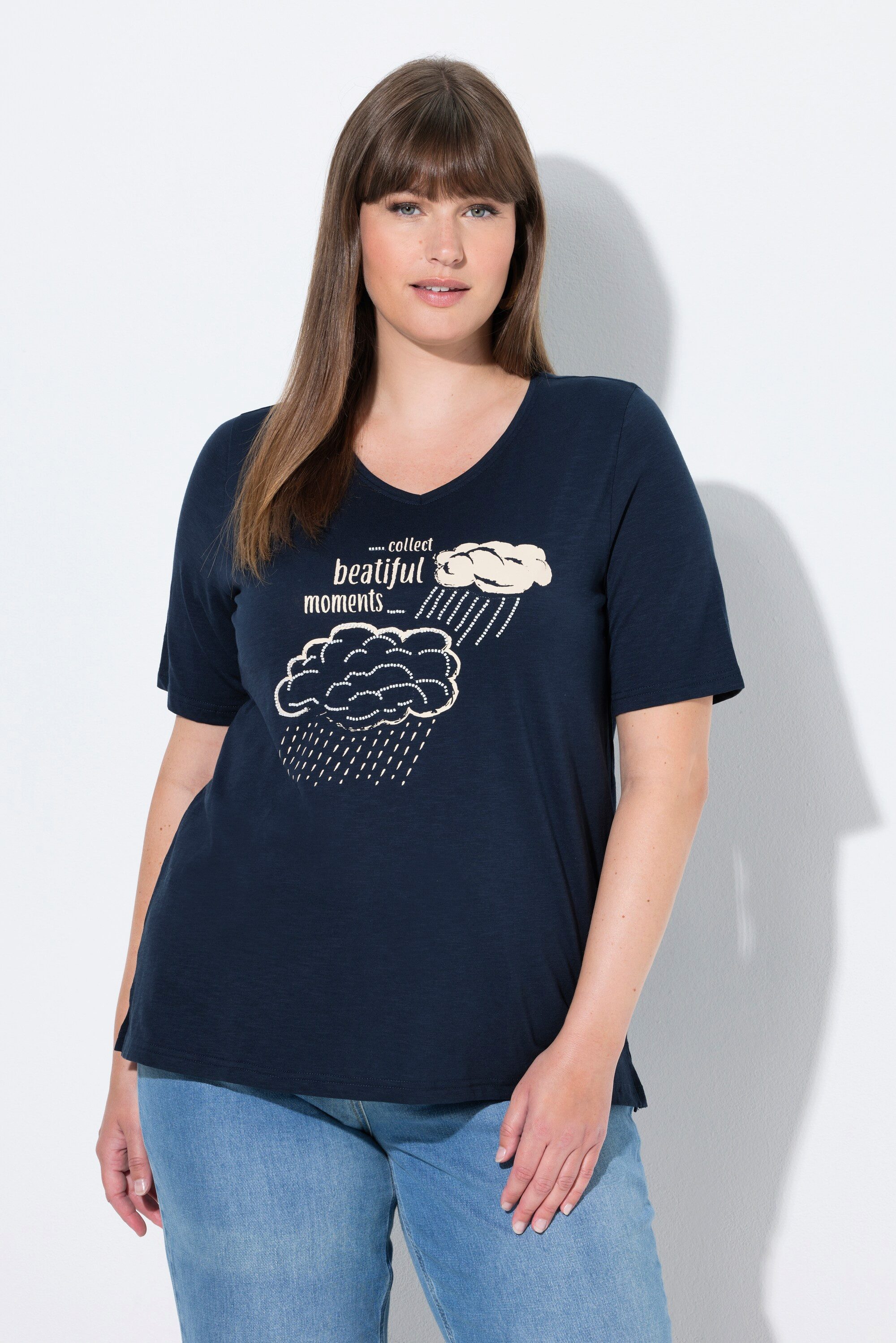 T-Shirt T-Shirt Zierperlen Rundhals Halbarm Biobaumwolle