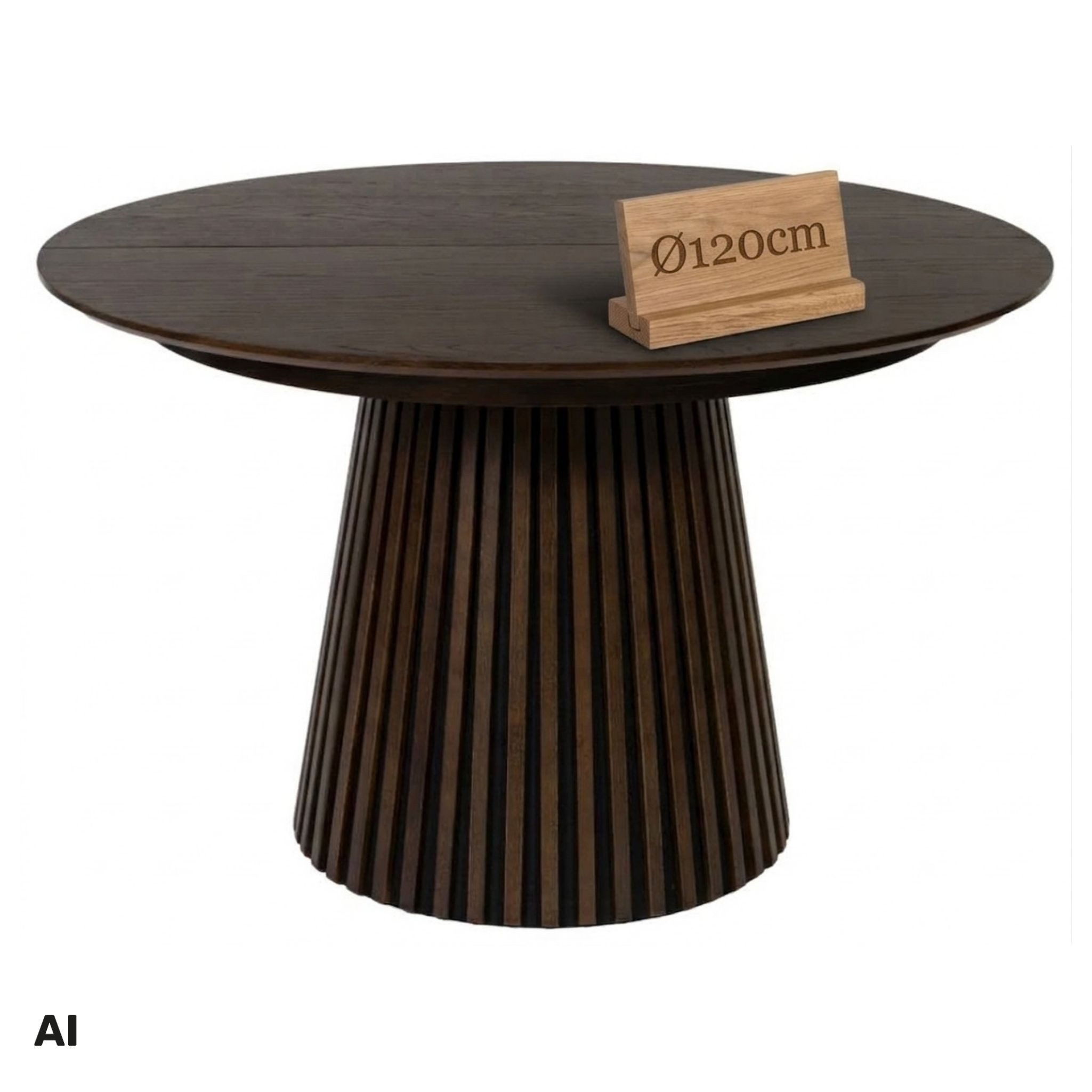 MR.DEKO Esstisch Diningtisch Esszimmertisch Barletta Smoked Oak rund 120 cm FSC®100%, Runde Tischplatte aus Eiche, Gestell Lamellenoptik, Esszimmer