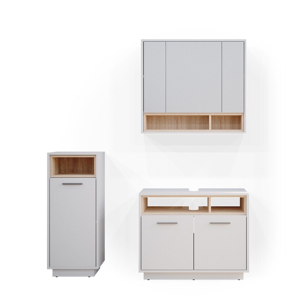 Vicco Badmöbel-Set Beatrice, Weiß/Sonoma, 3 Teile, günstig online kaufen