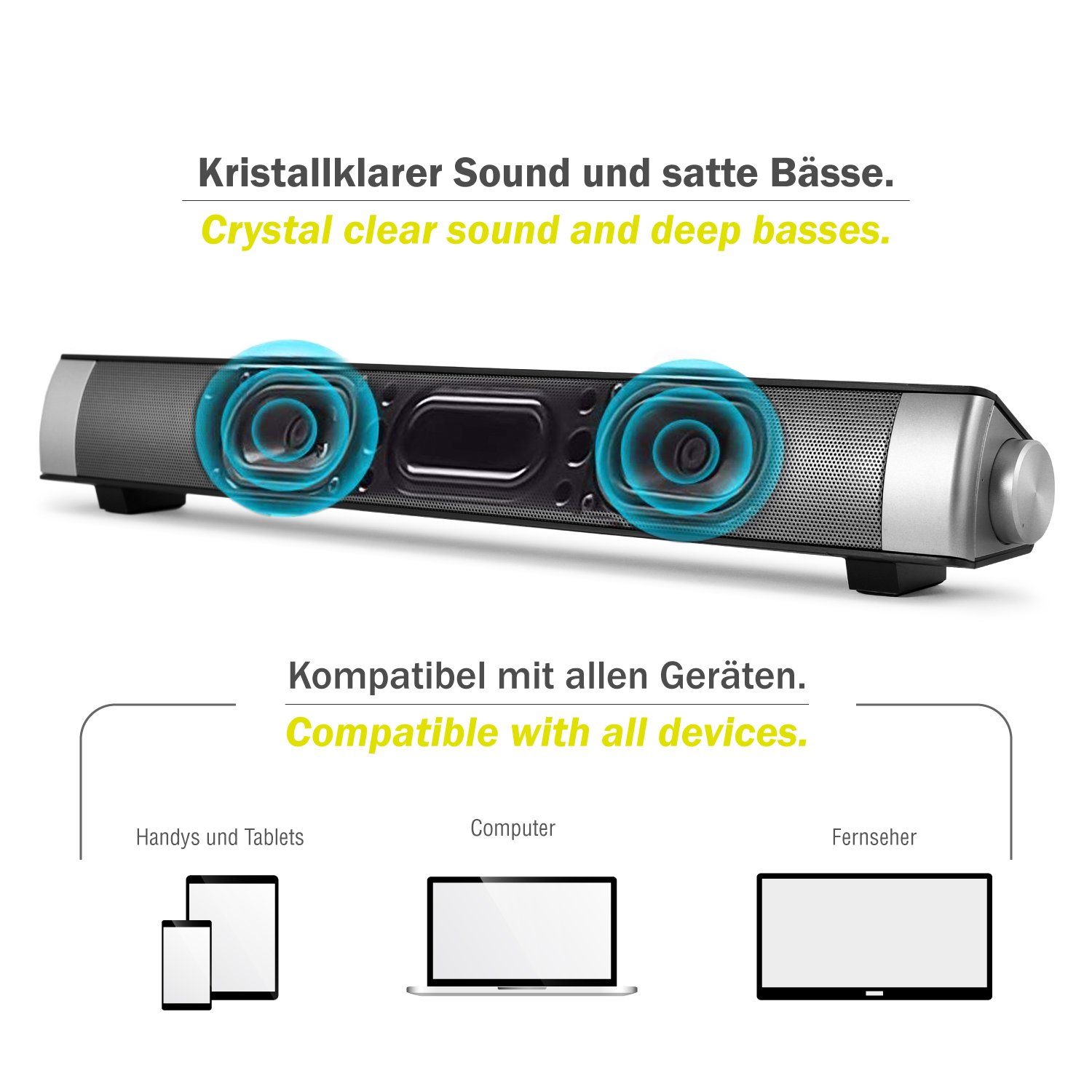 Soundbar Roxxx DJ Leicke Anti-Noise Bluetooth-Lautsprecher 2 W, Technologie) 20 und (Bluetooth, Anti-Magnetic