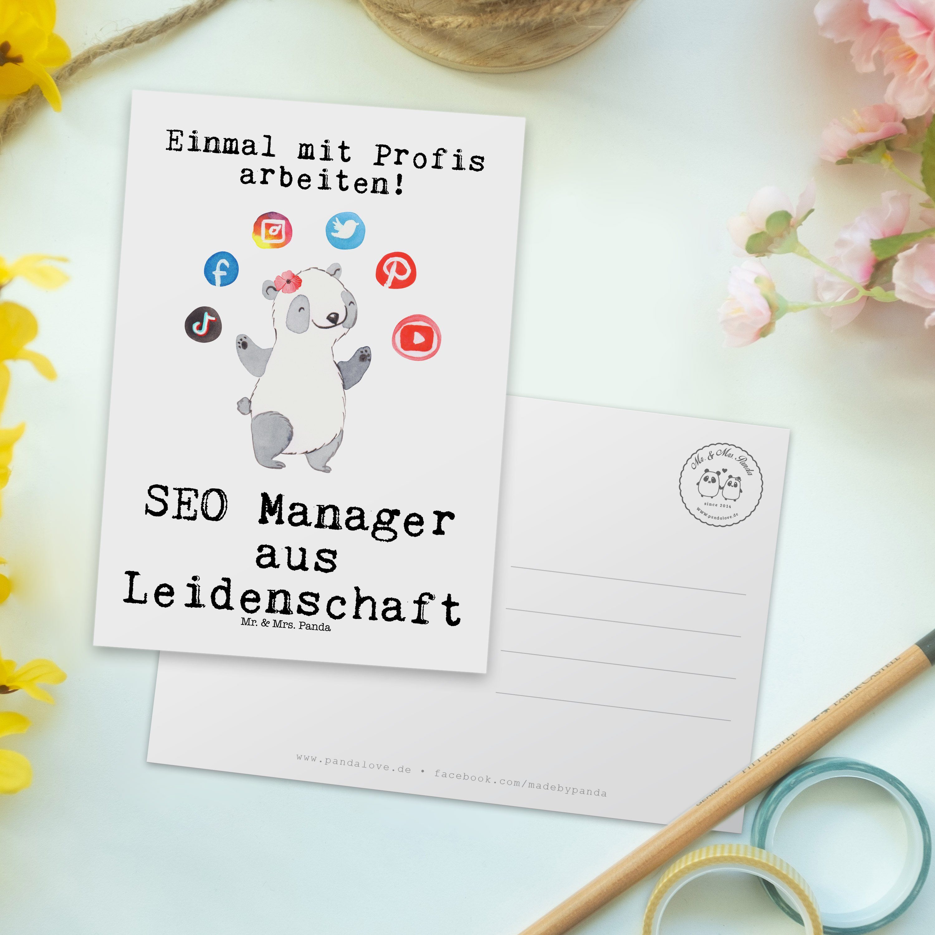 - aus Postkarte Weiß Mr. Suchmaschinenoptimier SEO Mrs. Geschenk, - Manager Leidenschaft & Panda