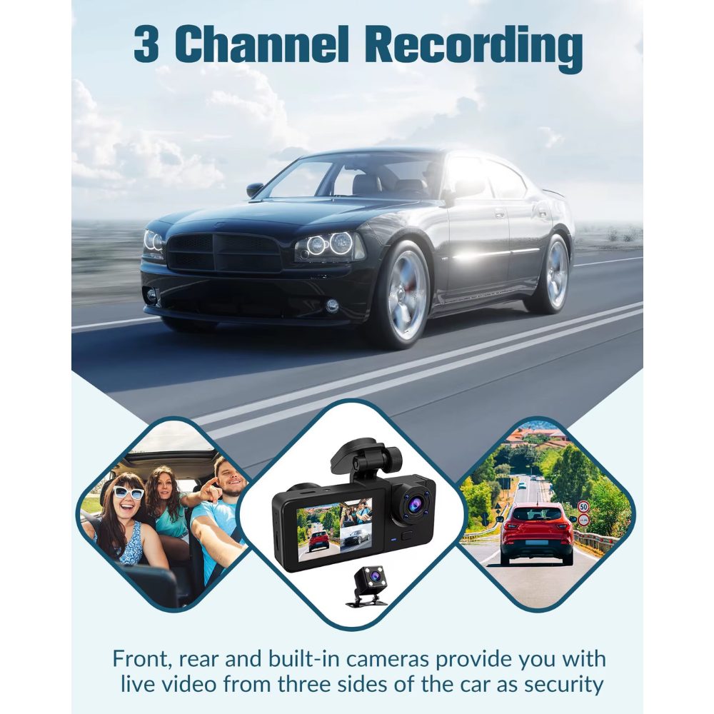 Athlix Dashcam Dreifach-Linsen Autokamera-Rekorder Dash Cam Dashcam (1080P, Loop-Cycle-Aufnahmefunktion, NightShot-Funktion) – Bild 5 von 5