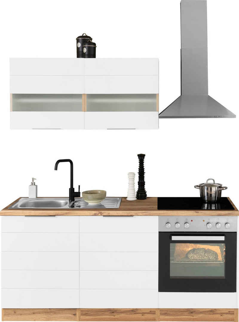 Kochstation Küche KS-Luhe, 180 cm breit, wahlweise mit oder ohne E-Geräten, gefräste MDF-Fronten