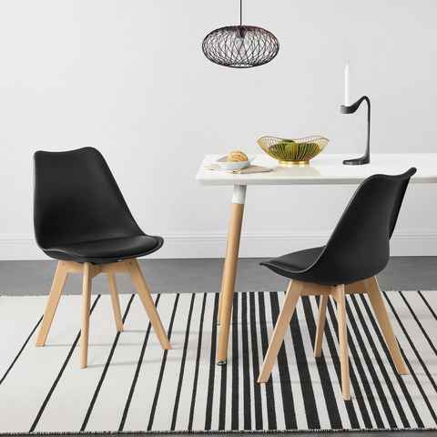 en.casa Esszimmerstuhl (Set, 2 St), »Fläten« Set Küchenstühle aus Kunstleder gepolstert Schwarz