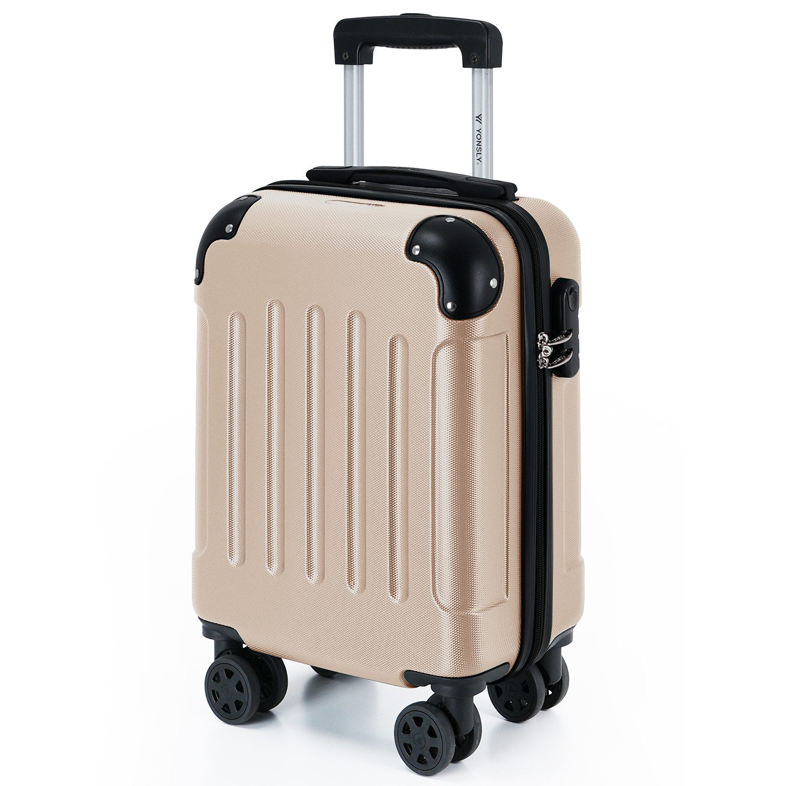 YONSLY Hartschalen-Trolley Hartschalen-Reisekoffer Trolley Rollkoffer in S/M/L/XL Größen, 4 Rollen, mit 360°-Lenkrollen, Zahlenschloss und mehrstufigem Teleskopgriff