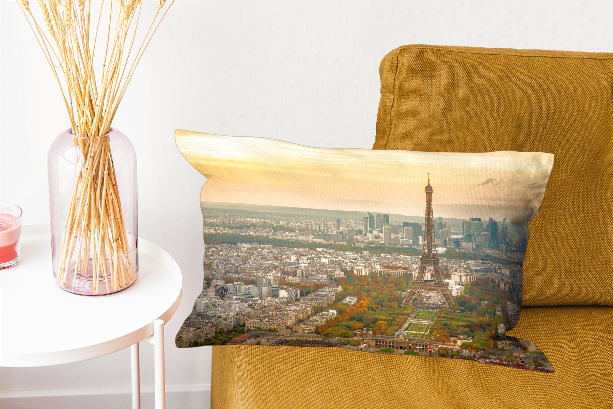 MuchoWow Dekokissen Paris mit Dekoration, und Eiffelturm mit sehr bunten Wohzimmer Zierkissen, Füllung, einem Dekokissen Schlafzimmer Himmel, der