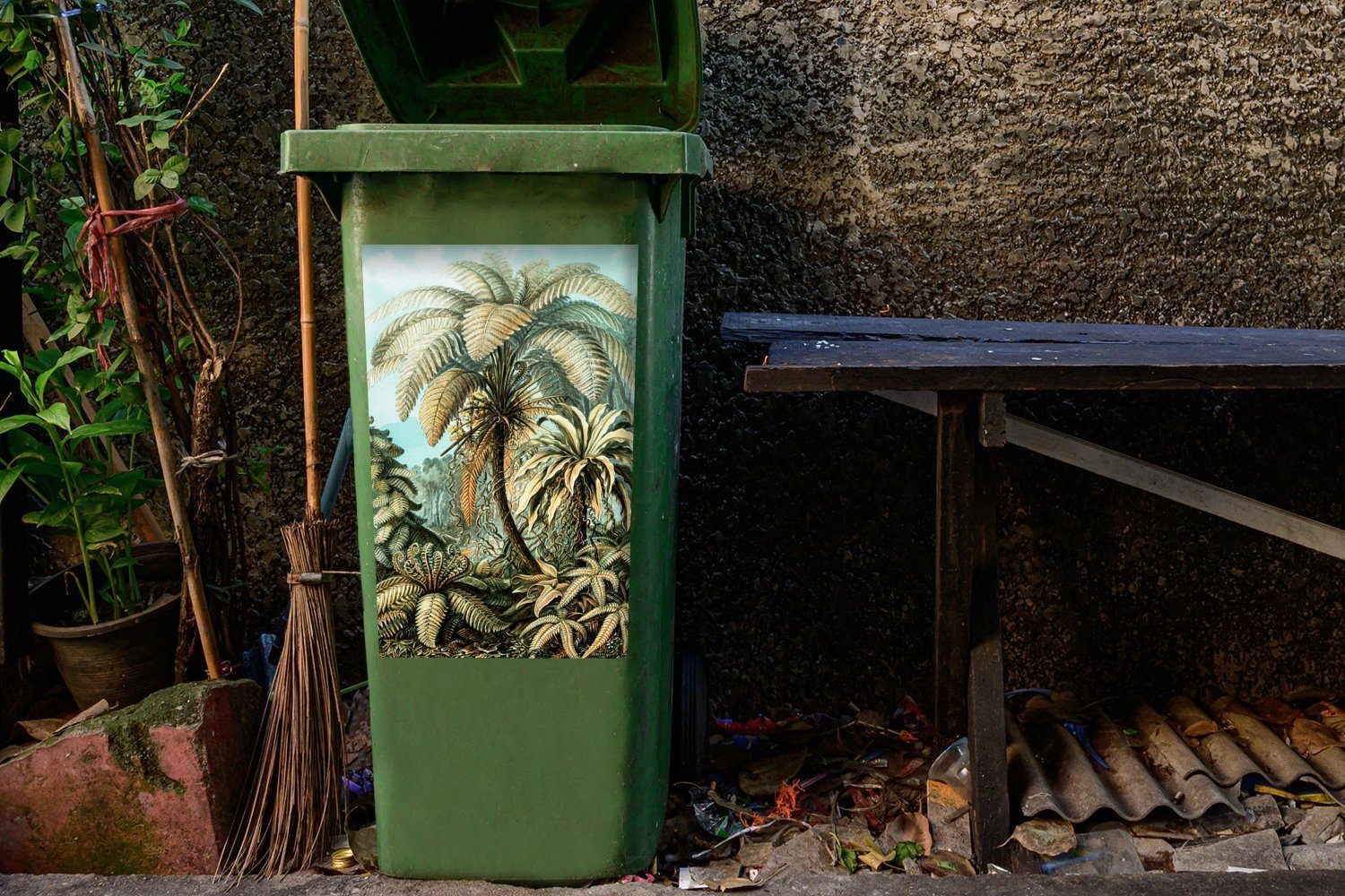 Palme Container, St), (1 Sticker, MuchoWow - Ernst Wandsticker Abfalbehälter Mülleimer-aufkleber, Mülltonne, Haeckel