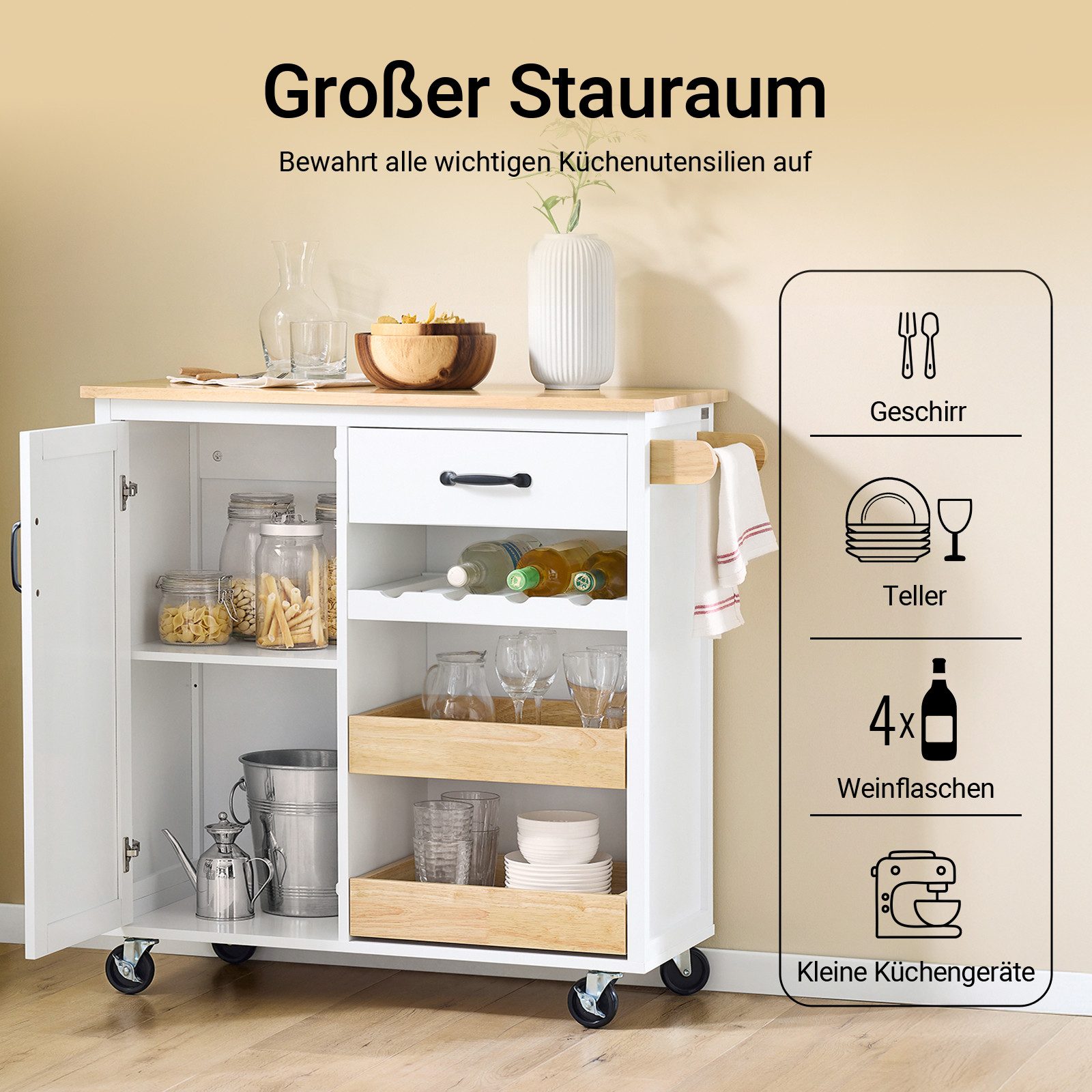 SoBuy Servierwagen FKW131, Küchenwagen mit Rollen, günstig online kaufen