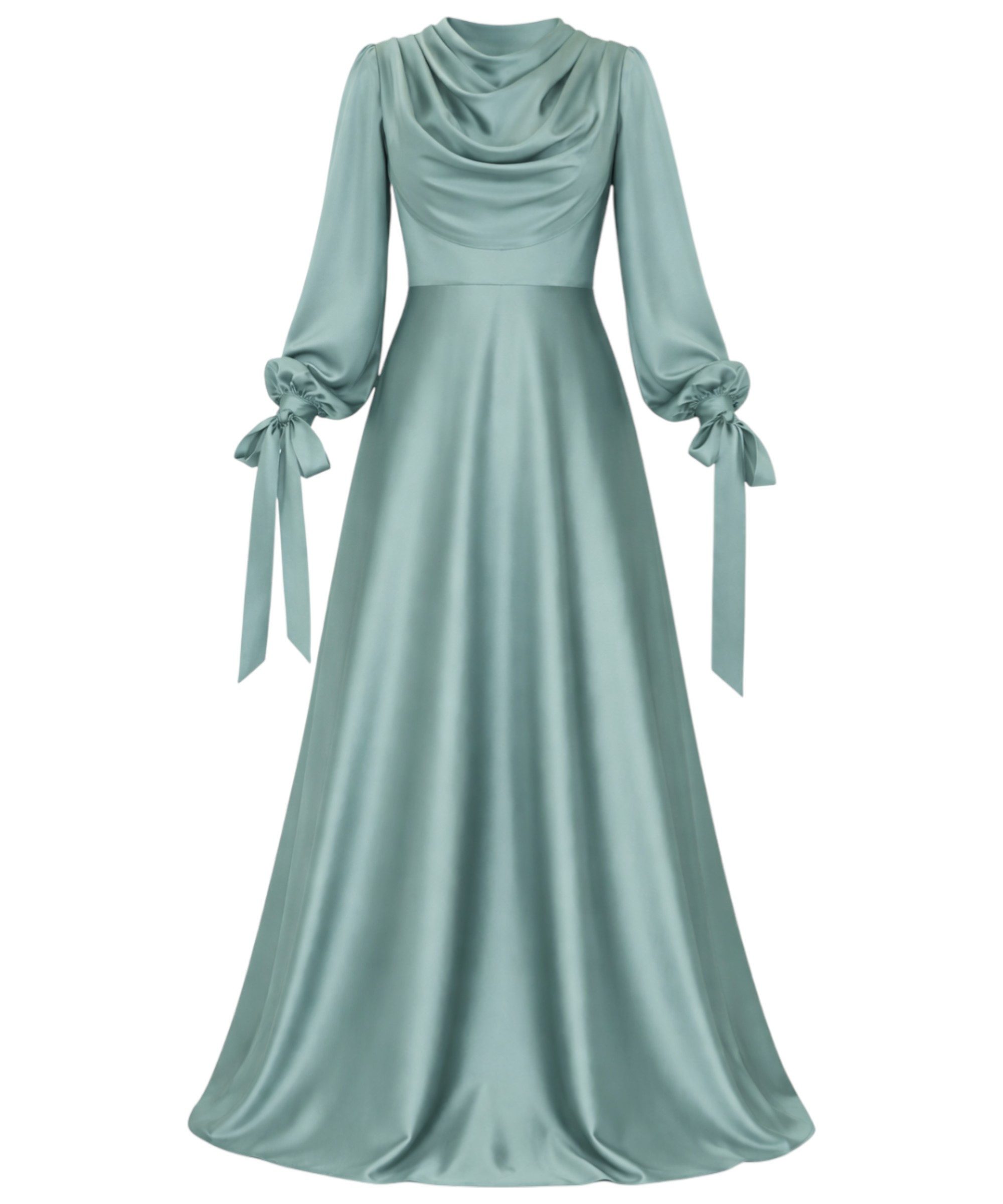 fashionshowcase Abendkleid Elegantes Damen Kleid aus Satin - Langärmliges Maxikleid Modest Fashion