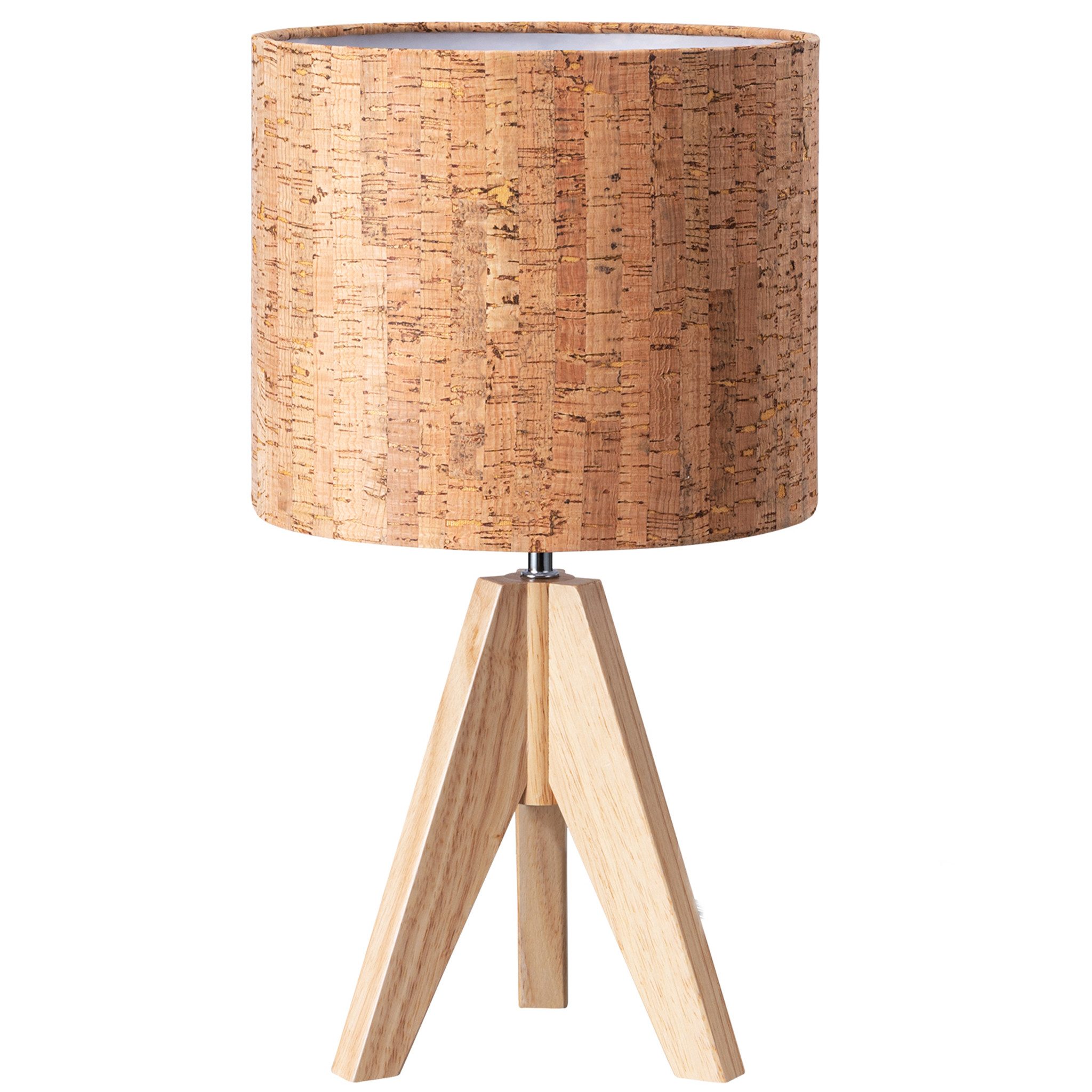 EDISHINE Nachttischlampe aus Holz mit Stoffschirm dreibeinig, LED wechselba günstig online kaufen