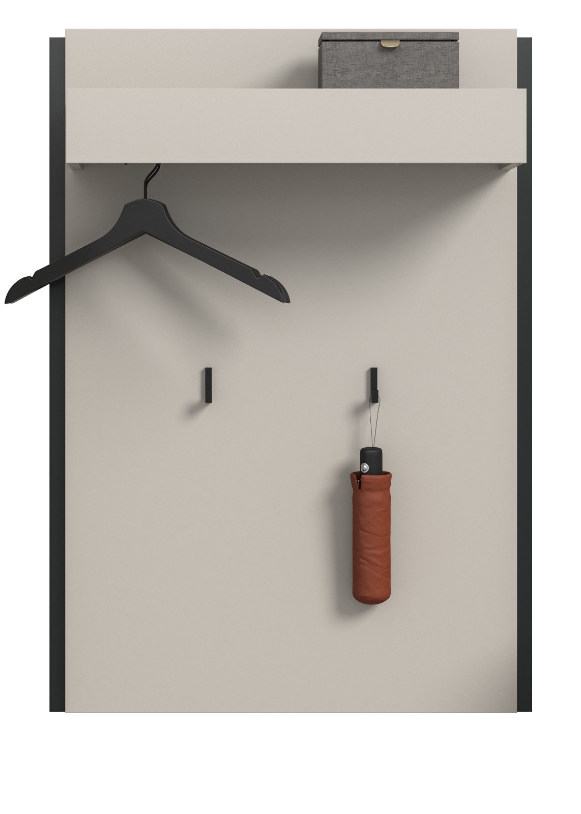 Inn.Furn Garderobenpaneel Nevia (Wandgarderobe in Kaschmir / Sand mit Schwarz, 75 x 106 cm), mit 5 Kleiderhaken und Kleiderstange