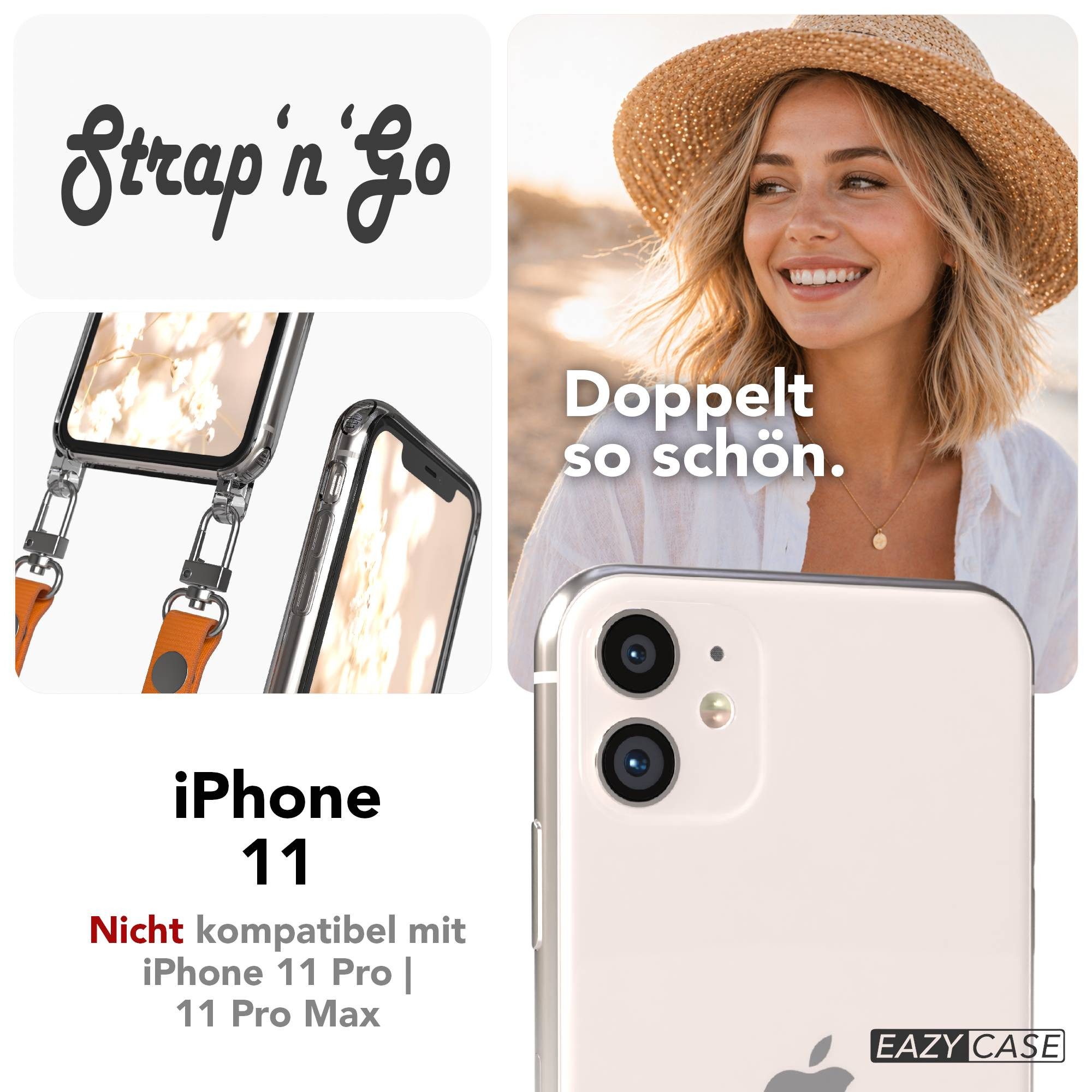 EAZY CASE Handykette für Apple iPhone 11 Handyhülle mit Handyband magnetisch, Umhängeband fürs Handy in Orange mit Magnetband bis 1,90 m