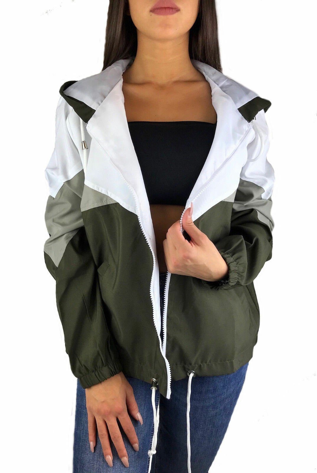 Worldclassca Windbreaker Worldclassca Damen Windbreaker Festival Jacke 90s Blouson Regen Kapuzenjacke Bomberjacke Sport Hoodie Übergangsjacke mit Reißverschluss Wasserabweisend XS-XL Khaki | Übergangsjacken