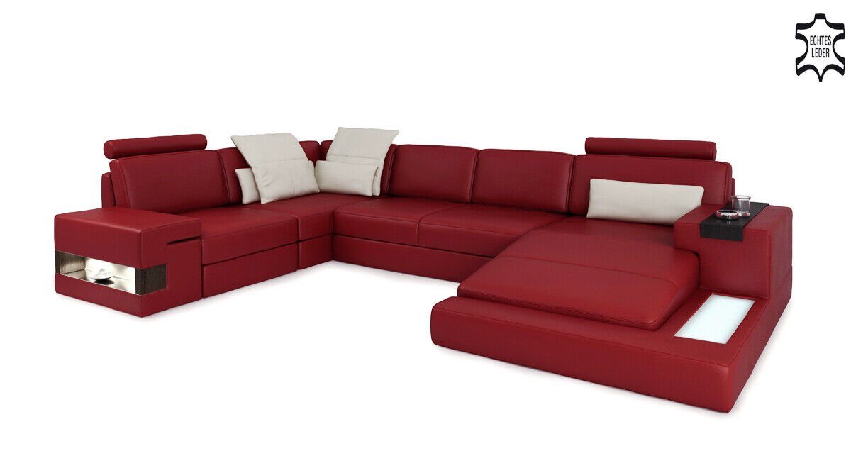 JVmoebel Ecksofa LED + USB Ecksofa Sofa Couch Polster Bellini Big Wohnlandschaft Sofas Rot