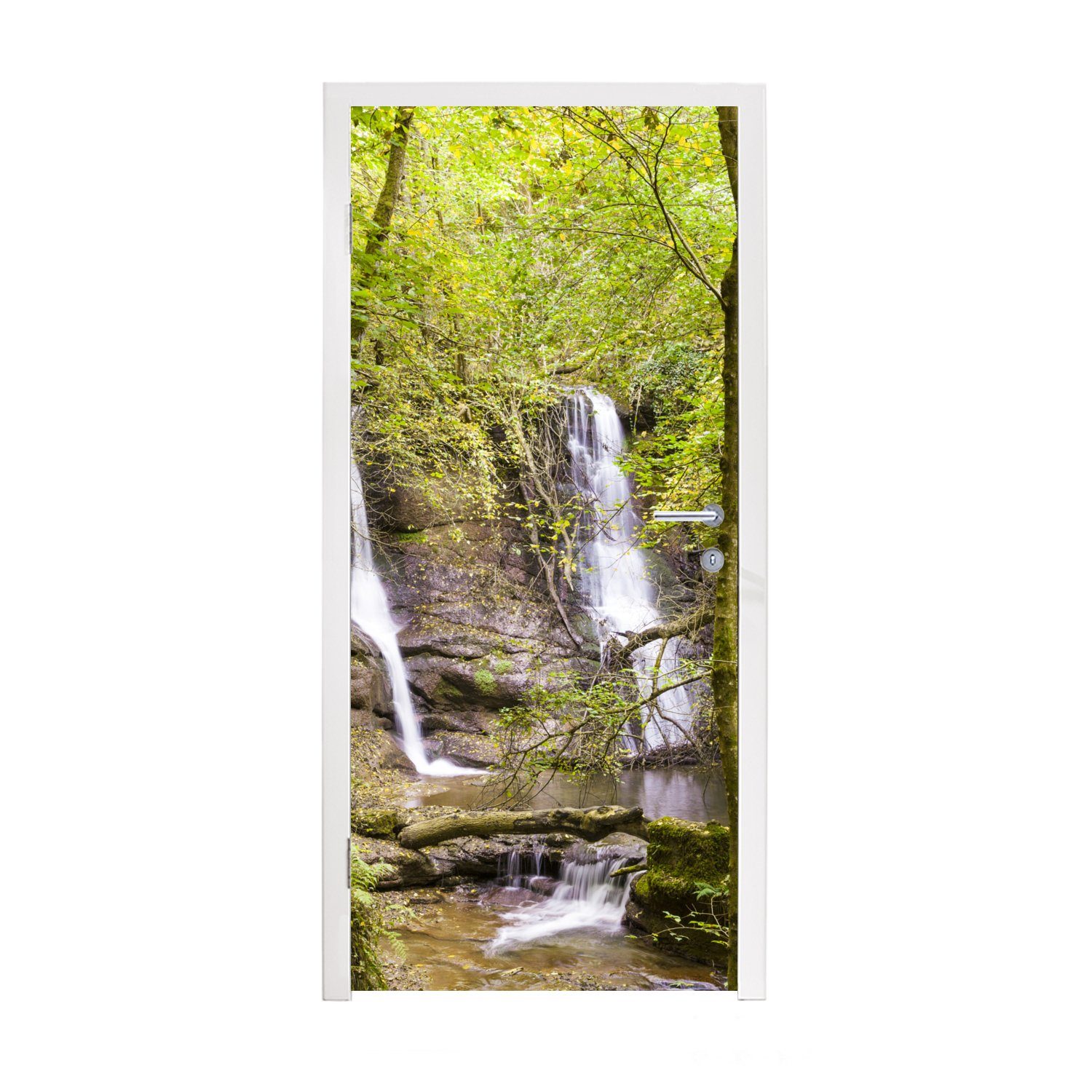 MuchoWow Türtapete Wasserfälle tief in den Wäldern des Brecon Beacons National Park, Matt, bedruckt, (1 St), Fototapete für Tür, Türaufkleber, 75x205 cm