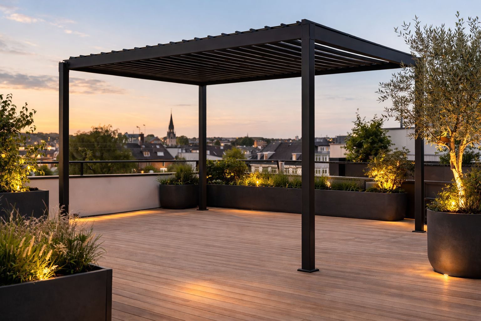 Leco Pavillon Lamellenpergola FREE – stilvolle Pergola mit Lamellen - anthrazit, Gestell aus Stahl pulverbeschichtet