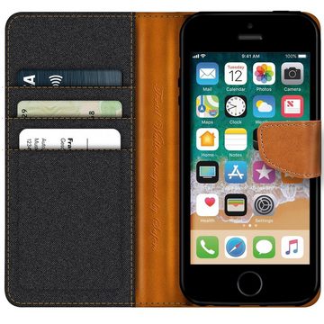 CoolGadget Handyhülle Denim Schutzhülle Flip Case für Apple iPhone 5 / 5S / SE 4 Zoll, Book Cover Handy Tasche Hülle für iPhone SE 1.Generation Klapphülle