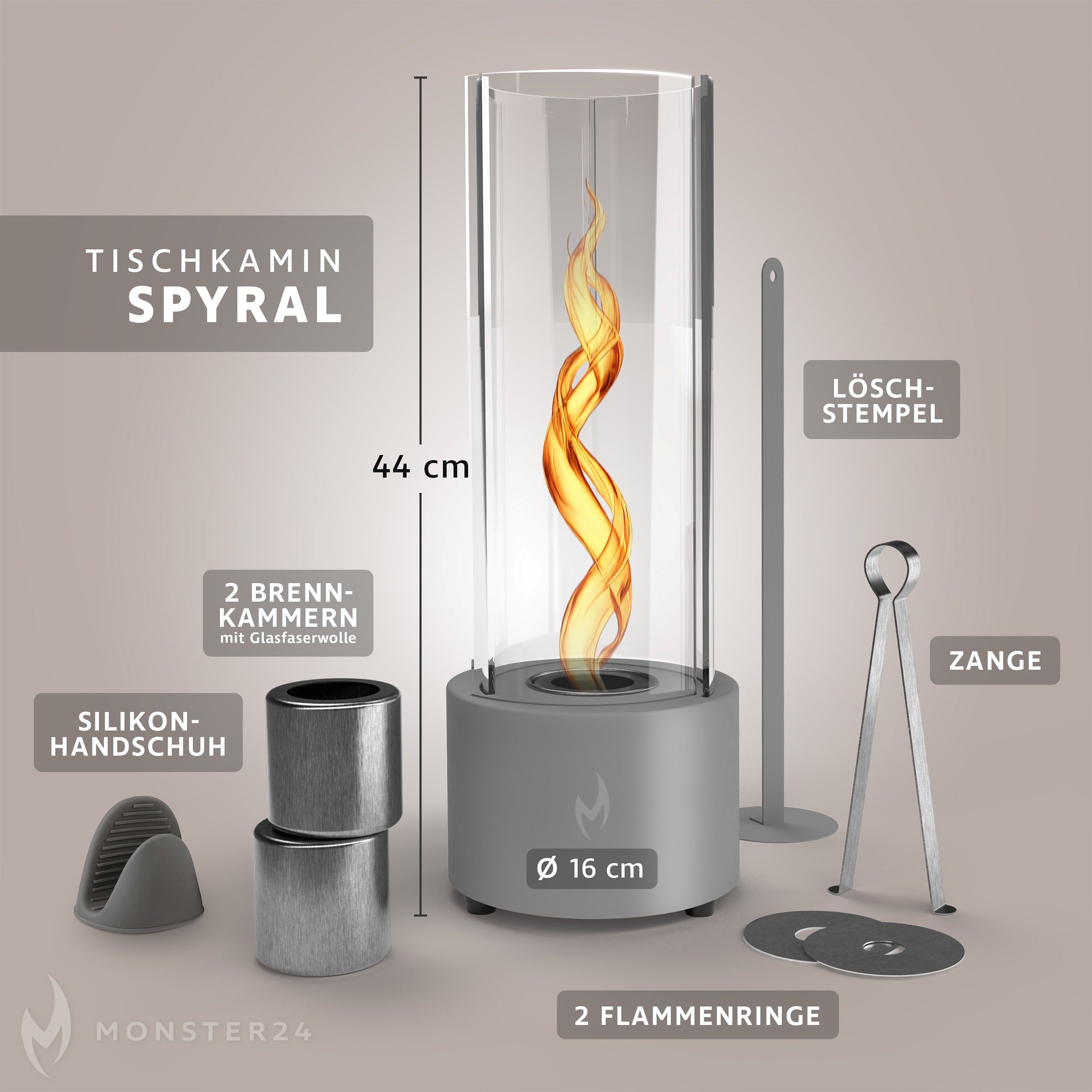 Monster24 Echtfeuer-Dekokamin Bio-Ethanol Tischkamin mit Tornado-Flamme für Indoor & Outdoor