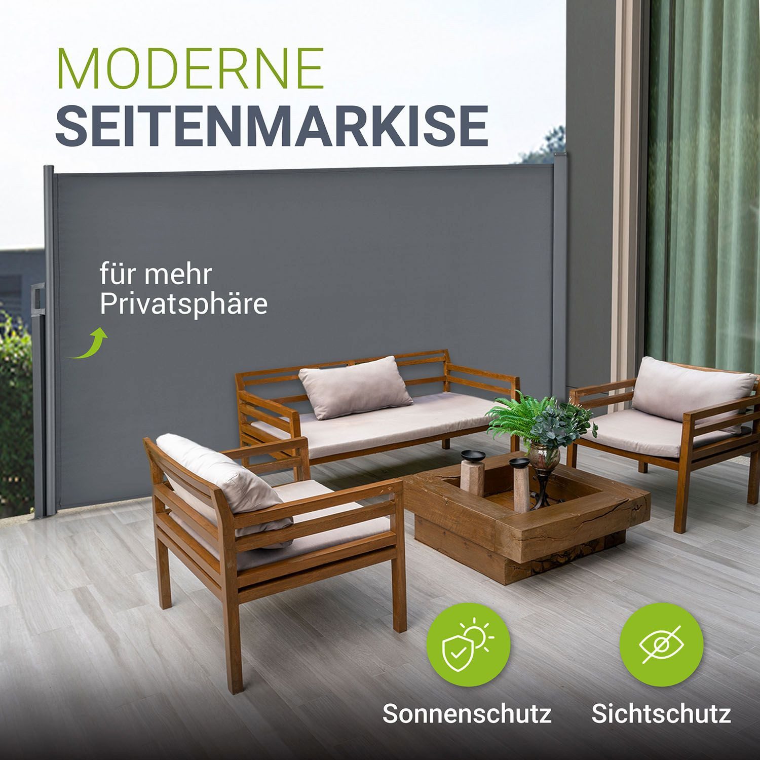 Juskys Seitenmarkise Dubai Sonnen- & Sichtschutz, Ausziehbare Markise – Bild 2 von 5