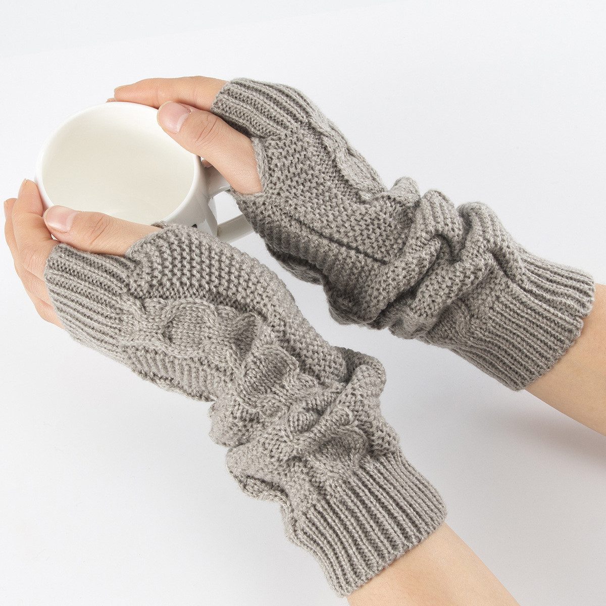 Coonoor Armstulpen Armstulpen Damen Wolle Pulswärmer Strick Halb Fingerlose Handschuhe Gestrickte Handstulpen Unisex Winterhandschuhe Wärmer Armwärmer – Bild 2 von 5