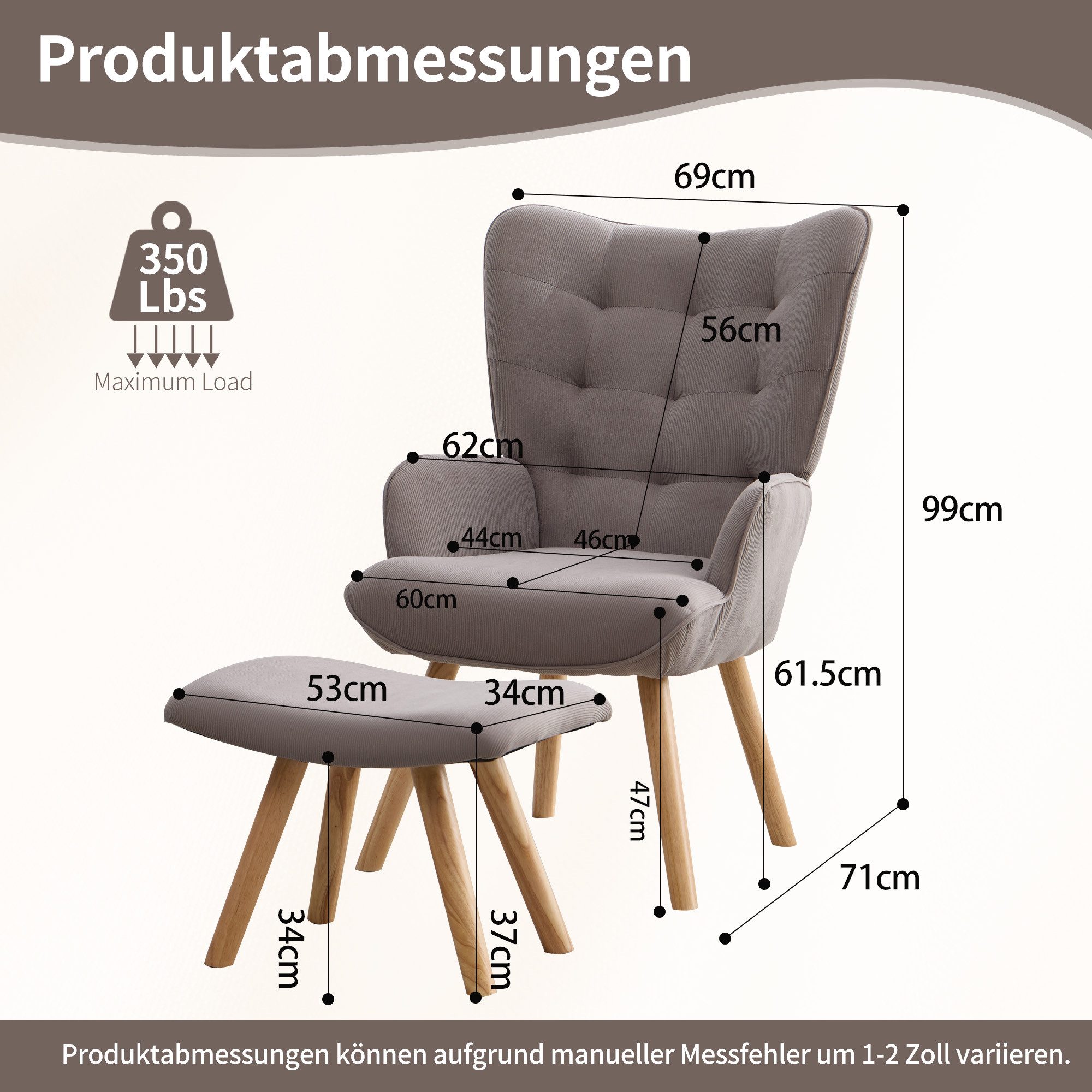 CANMOV Relaxsessel Moderner Relaxsessel mit Hocker, Bequemer Lounge Sessel für Wohnzimmer (2-St., bestehend aus Sessel und Hocker), Ergonomischer Polstersessel mit Hocker, Bequemer Lesesessel