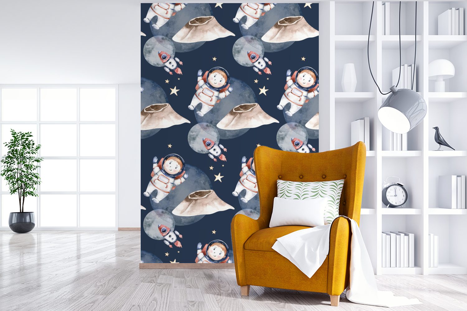 MuchoWow Jungen (3 Wohnzimmer, Rakete Mädchen - - Astronaut - Wandtapete Vinyl für Kind, Weltraum Fototapete Matt, St), - Tapete - Montagefertig bedruckt,