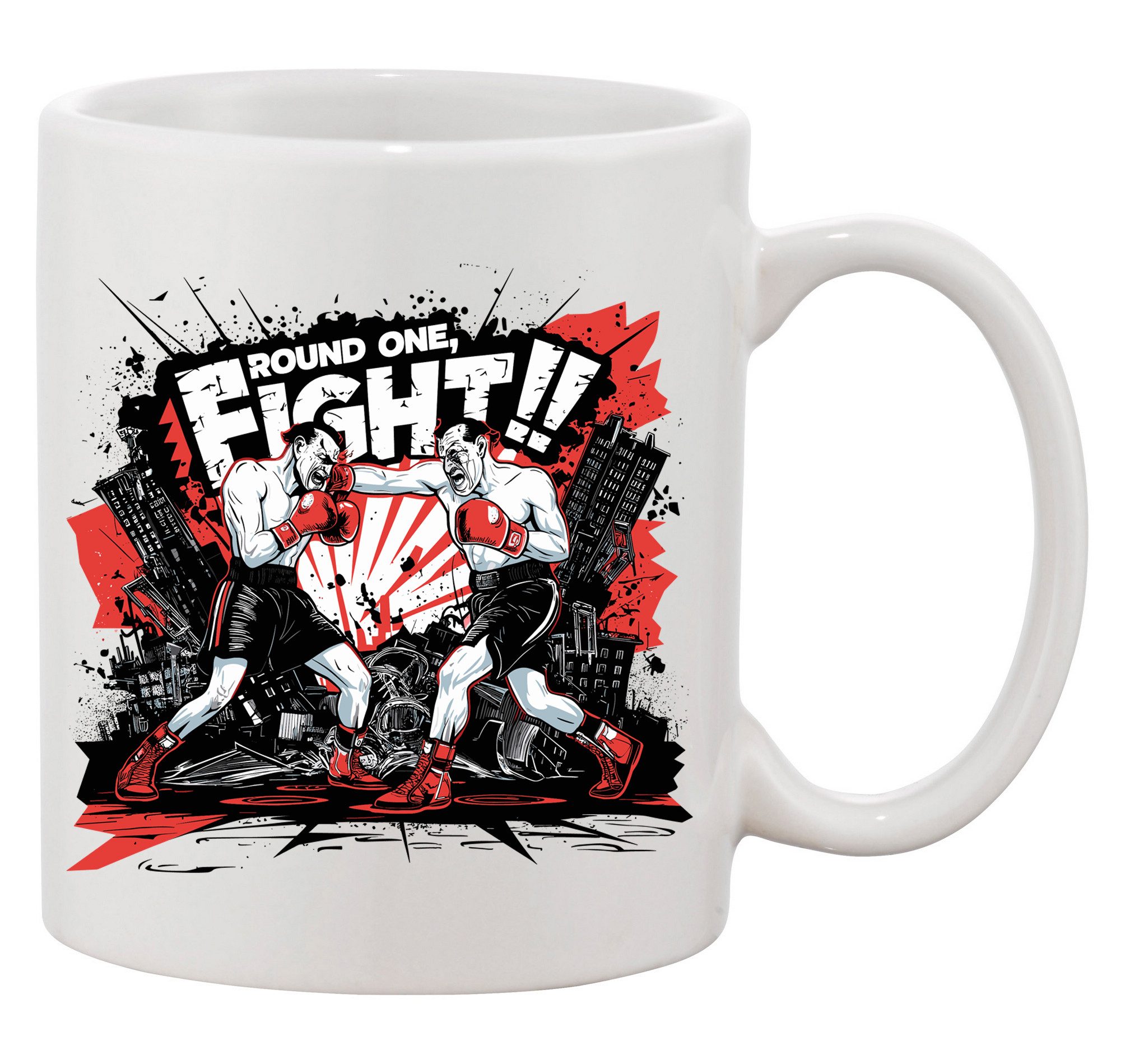 Blondie & Brownie Tasse RoundOneFight Tasse Keramikbecher Boxer Motiv Kaffee Tee Geschenk, 1-tlg., Keramik, Round One Fight Tasse Urban Boxmotiv Stil