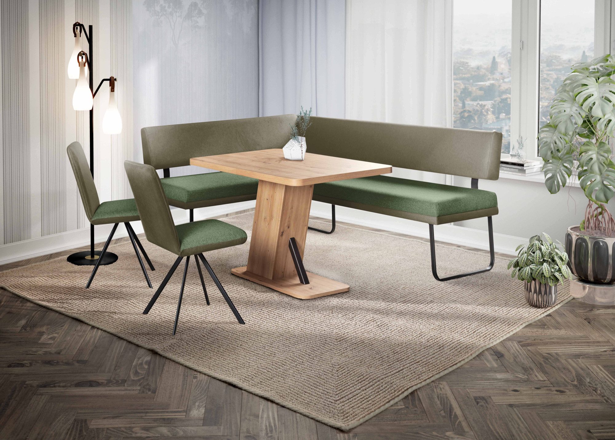 OTTO home Eckbankgruppe Gabi Essecke, Sitzgruppe, Eckbankgruppe, Küchenbankgruppe, (Set, 4-tlg., 4tlg), Gestell aus matt-schwarzem Flachmetall, stabil, 2-Stoff-Design
