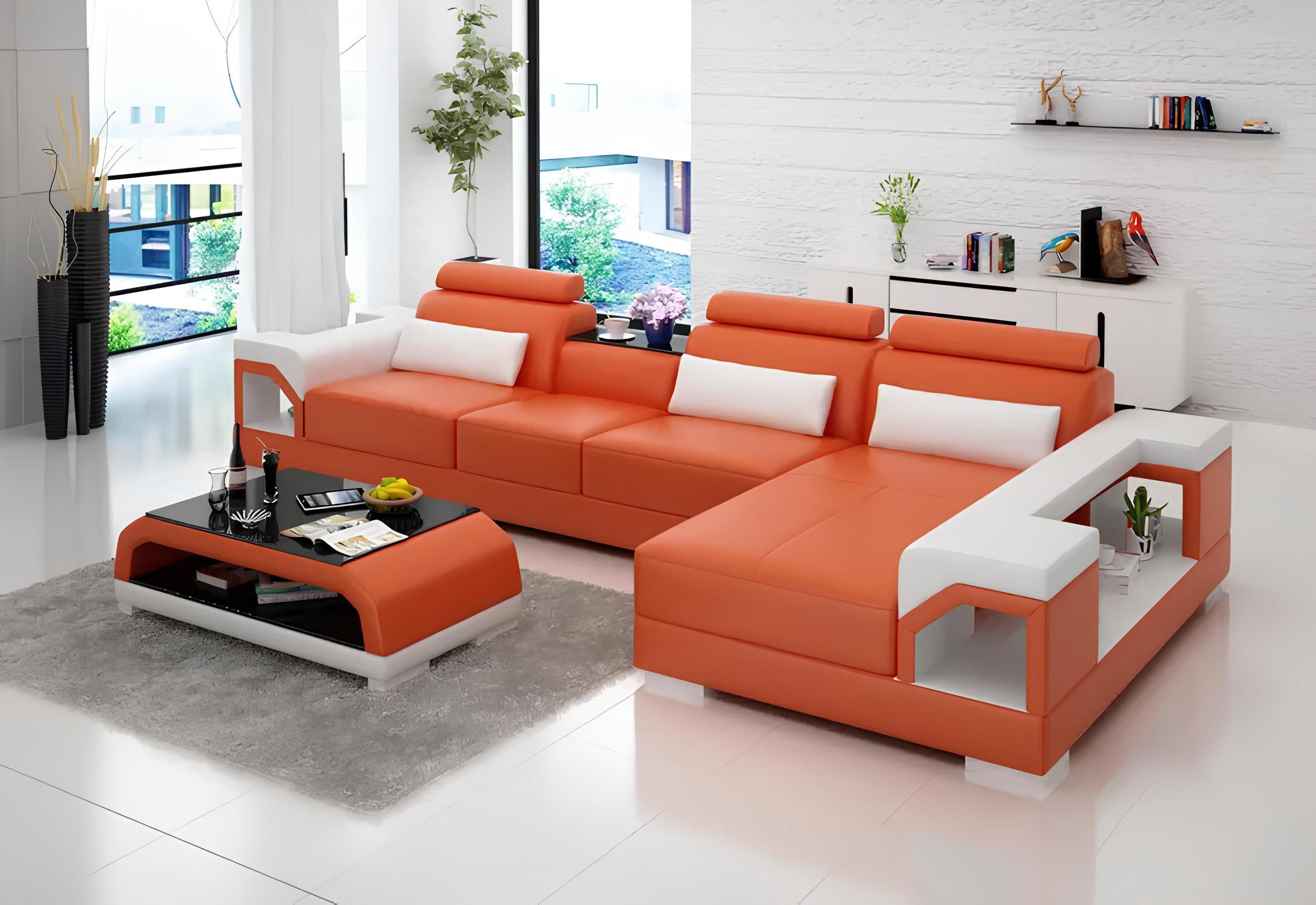 Ecksofa Wohnzimmer Ecksofa mit Lederausstattung und modernem Design