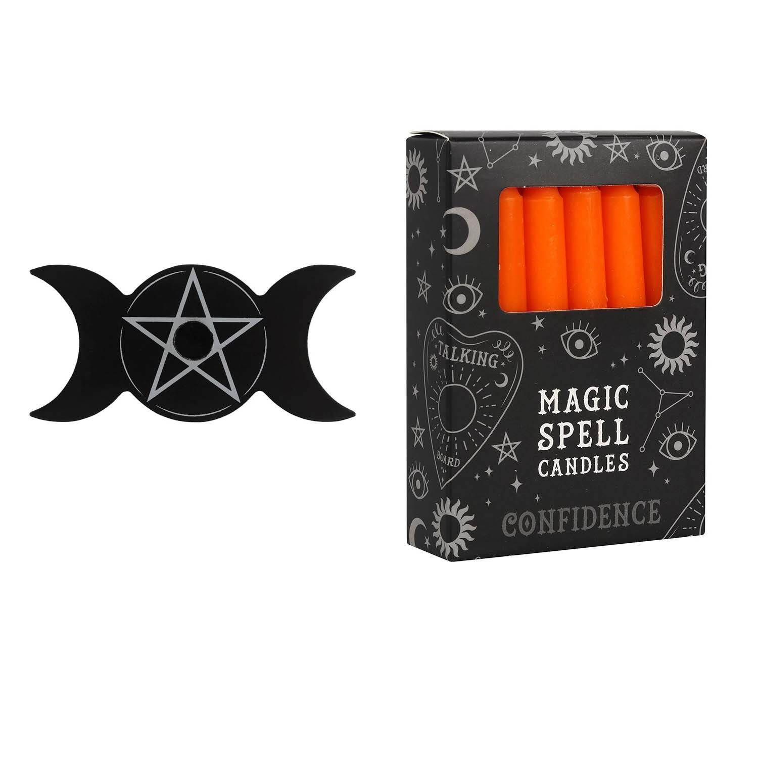MystiCalls Kerzenhalter Spell Candle Halter Triple Moon - Wunschkerze, Black Magic, Witchcraft, Hexe… Confidence