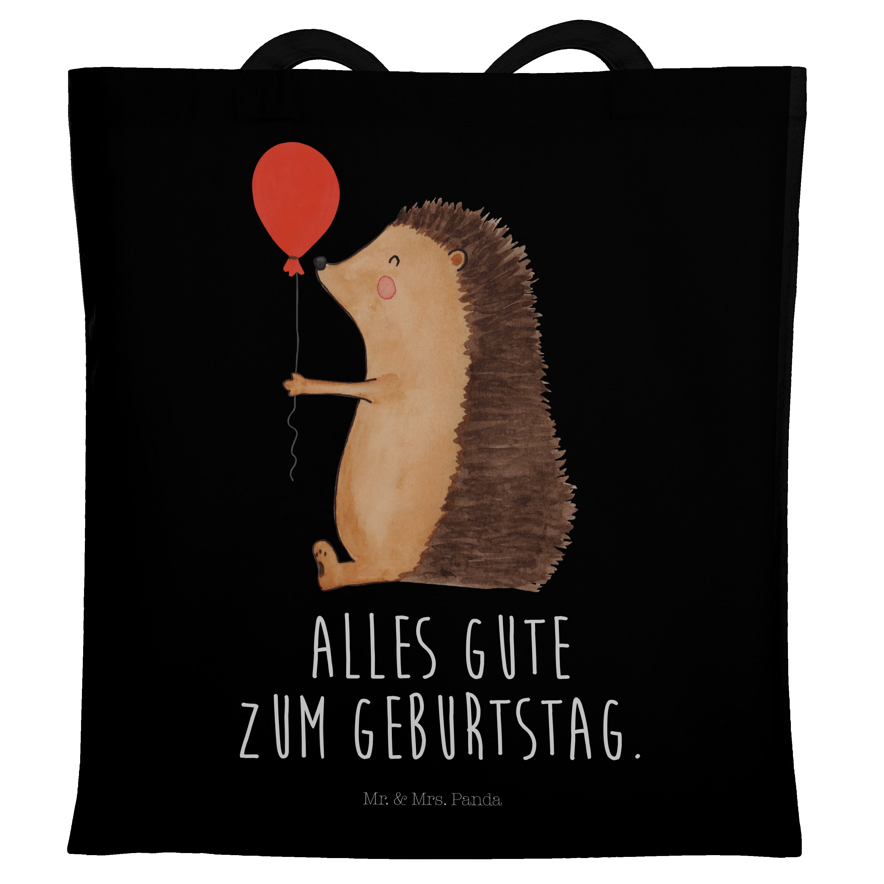 Mr. & Mrs. Panda Tragetasche Igel mit Luftballon - Schwarz - Geschenk, lustige Sprüche, Gute Laune (1-tlg)