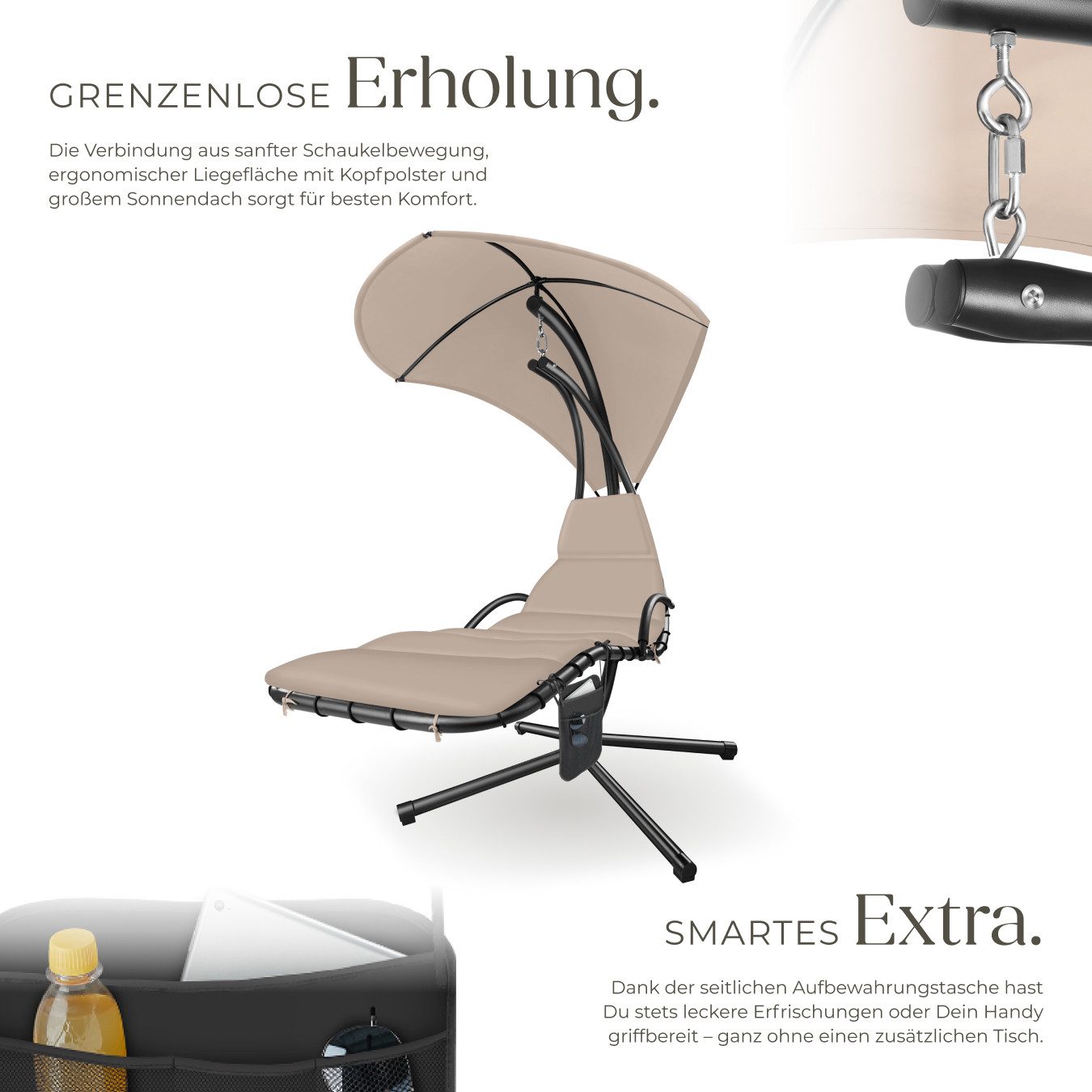 tectake Hängesessel Hängeliege, großes Sonnendach mit UV-Schutz