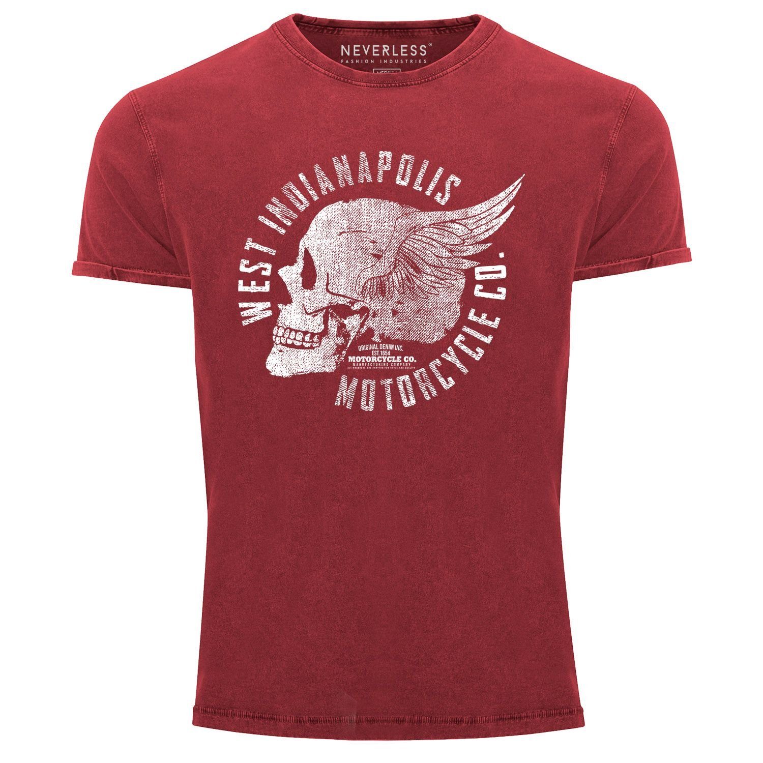 Herren Shirts Neverless Print-Shirt Cooles Angesagtes Herren T-Shirt Vintage Totenkopf Skull Wings Used Look Slim Fit Neverless®